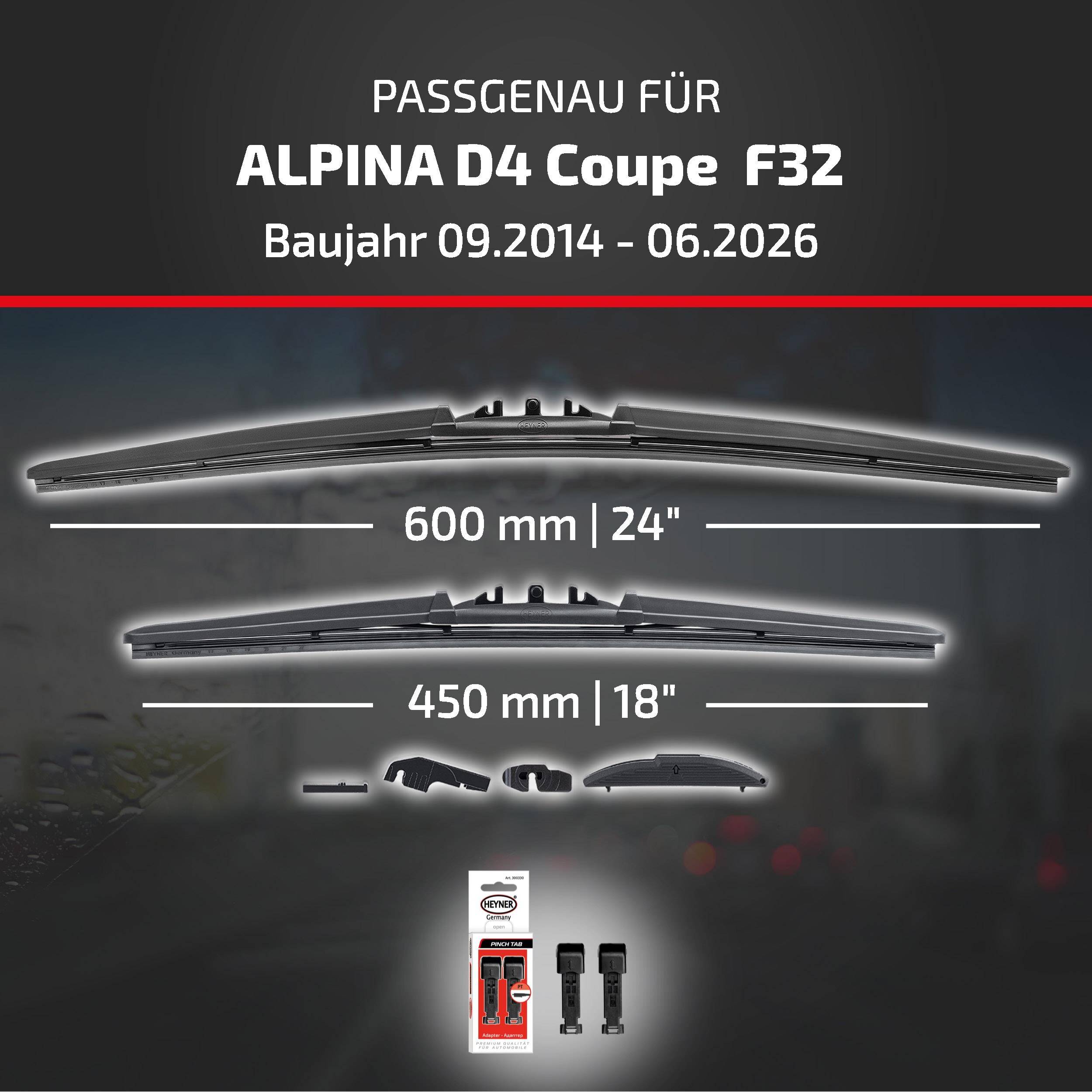 HEYNER® Scheibenwischer für ALPINA D4 Coupe 09.2014 - 08.2026, HYBRID Flachbalkenwischer,