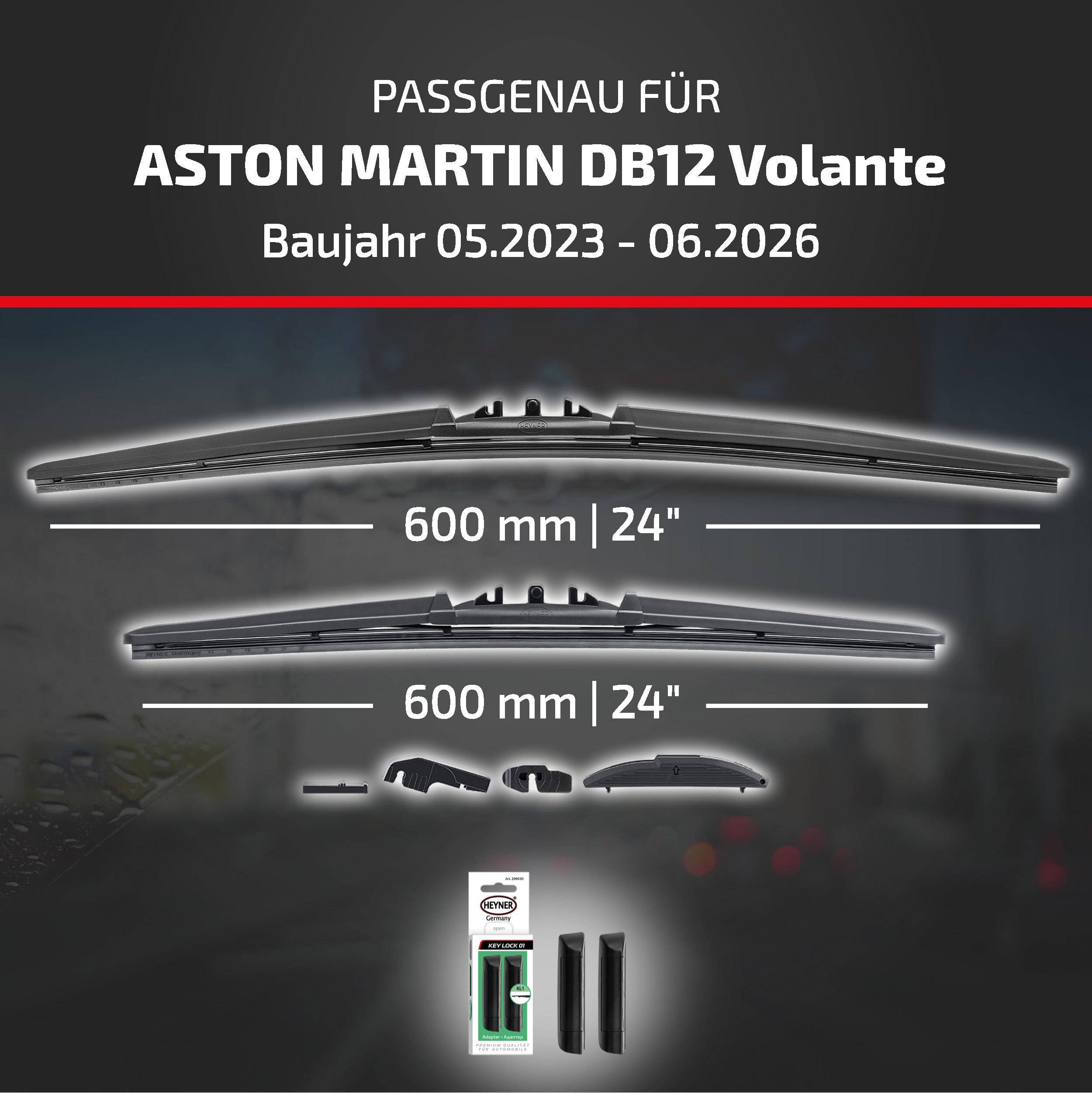 HEYNER® Scheibenwischer für ASTON MARTIN DB12 Volante (05.2023 - 08.2026) HYBRID Flachbalkenwischer