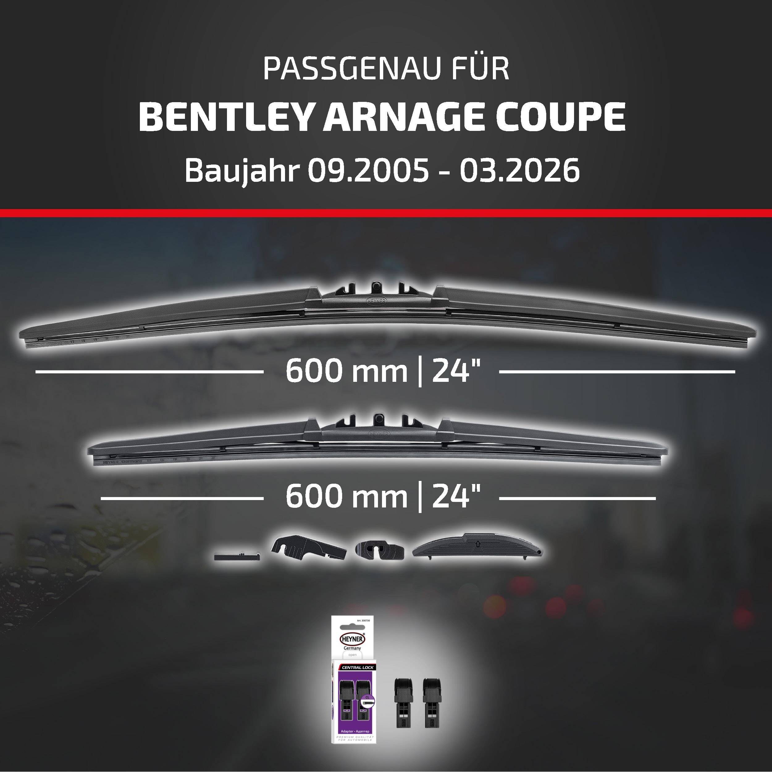 HEYNER® Scheibenwischer komp. mit BENTLEY ARNAGE COUPE (09.2005 - 04.2026) HYBRID Flachbalkenwischer