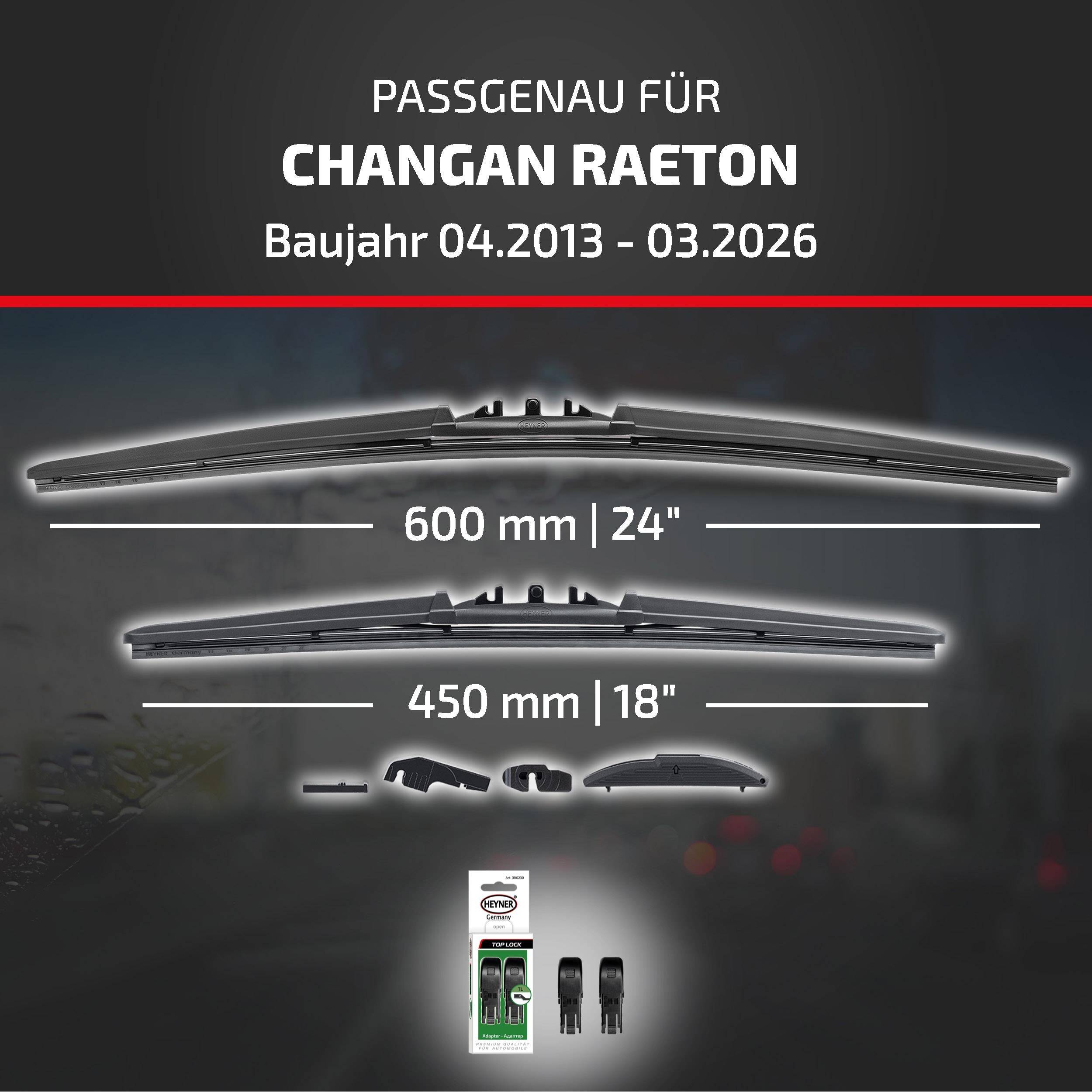 HEYNER® Scheibenwischer komp. mit CHANGAN RAETON (04.2013 - 04.2026) HYBRID Flachbalkenwischer