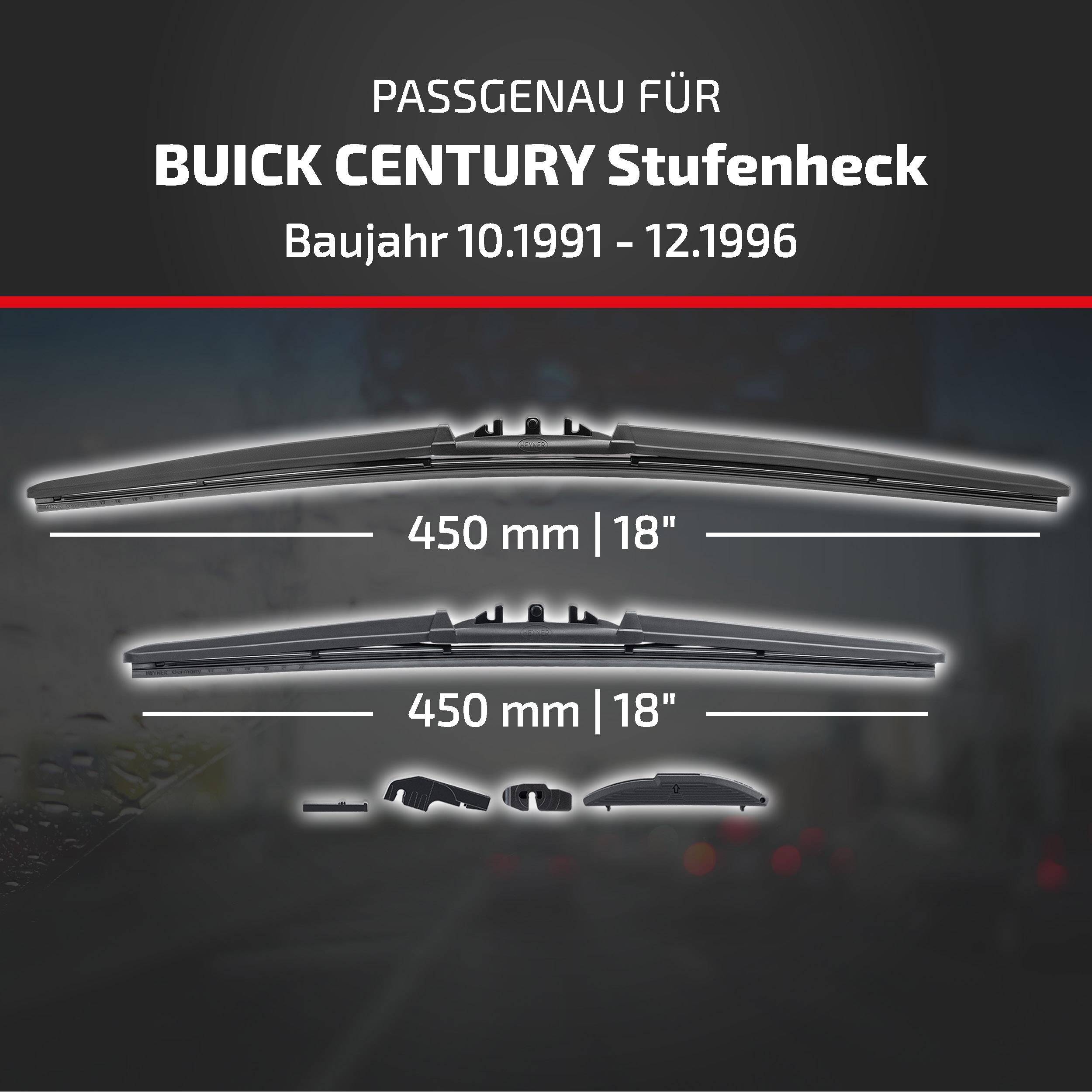 HEYNER® Scheibenwischer für BUICK CENTURY Stufenheck 10.1991 - 12.1996, HYBRID Flachbalkenwischer,