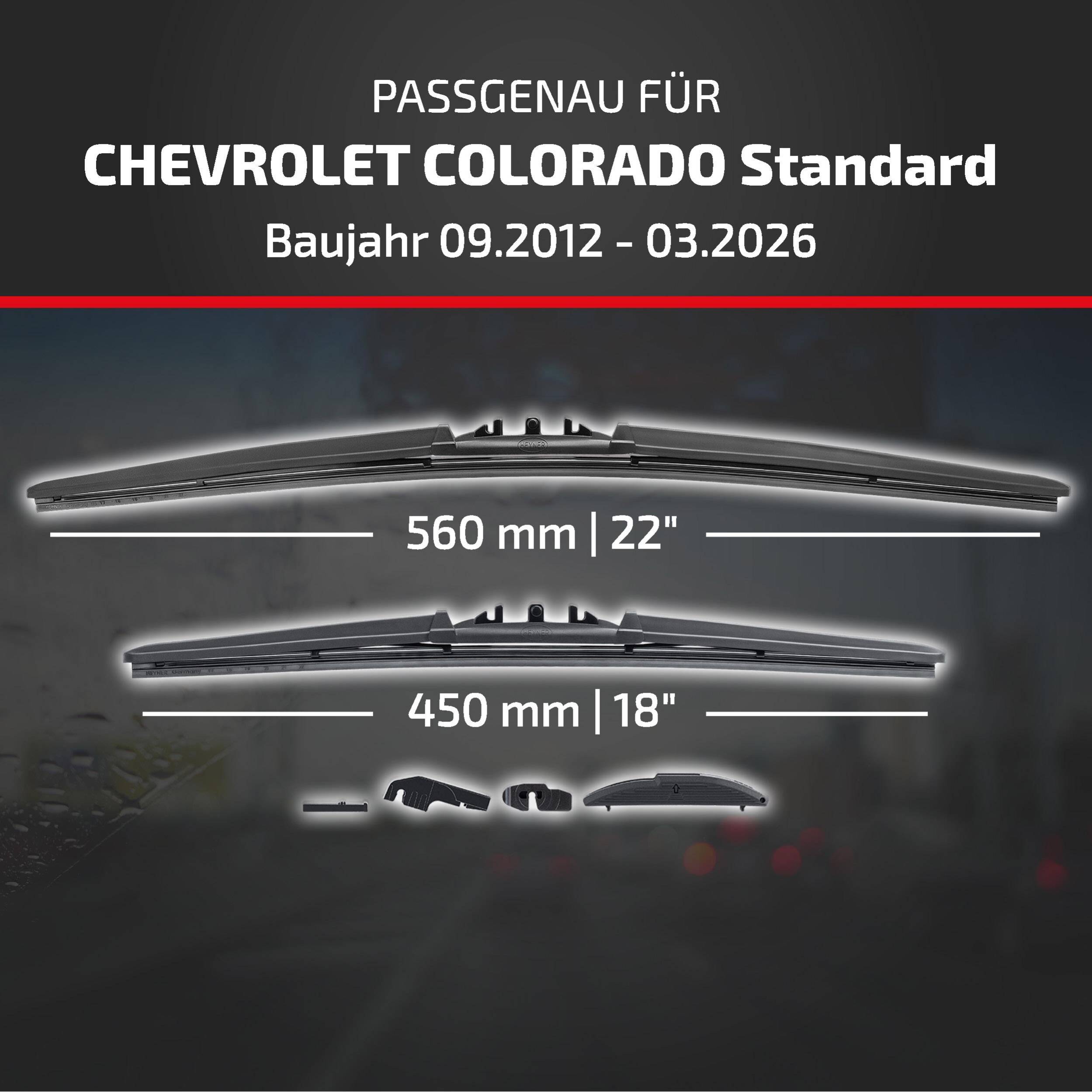 HEYNER® Scheibenwischer komp. mit CHEVROLET COLORADO Standard Cab Pickup (09.2012 - 04.2026) HYBRID Flachbalkenwischer