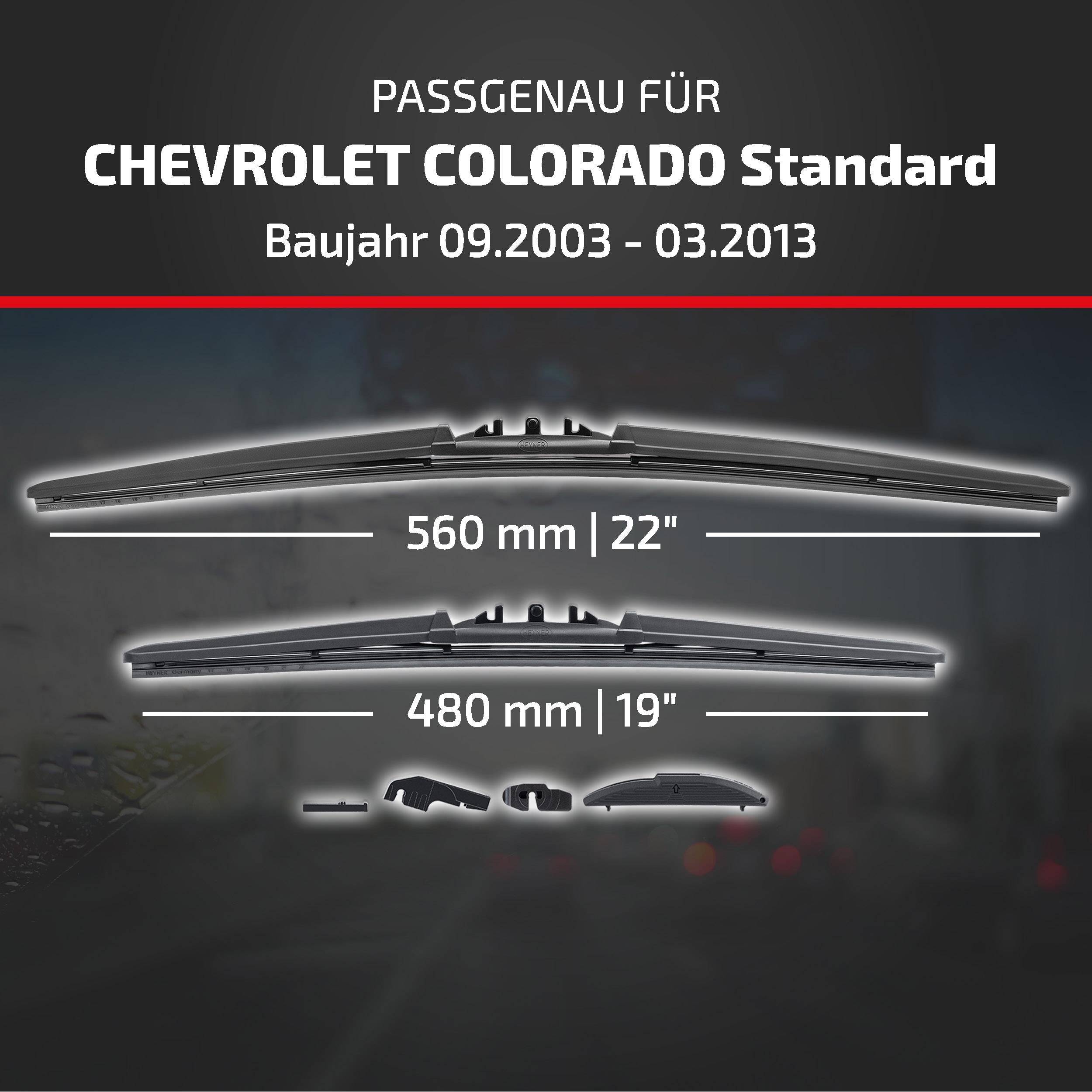 HEYNER® Scheibenwischer komp. mit CHEVROLET COLORADO Standard Cab Pickup (09.2003 - 03.2013) HYBRID Flachbalkenwischer
