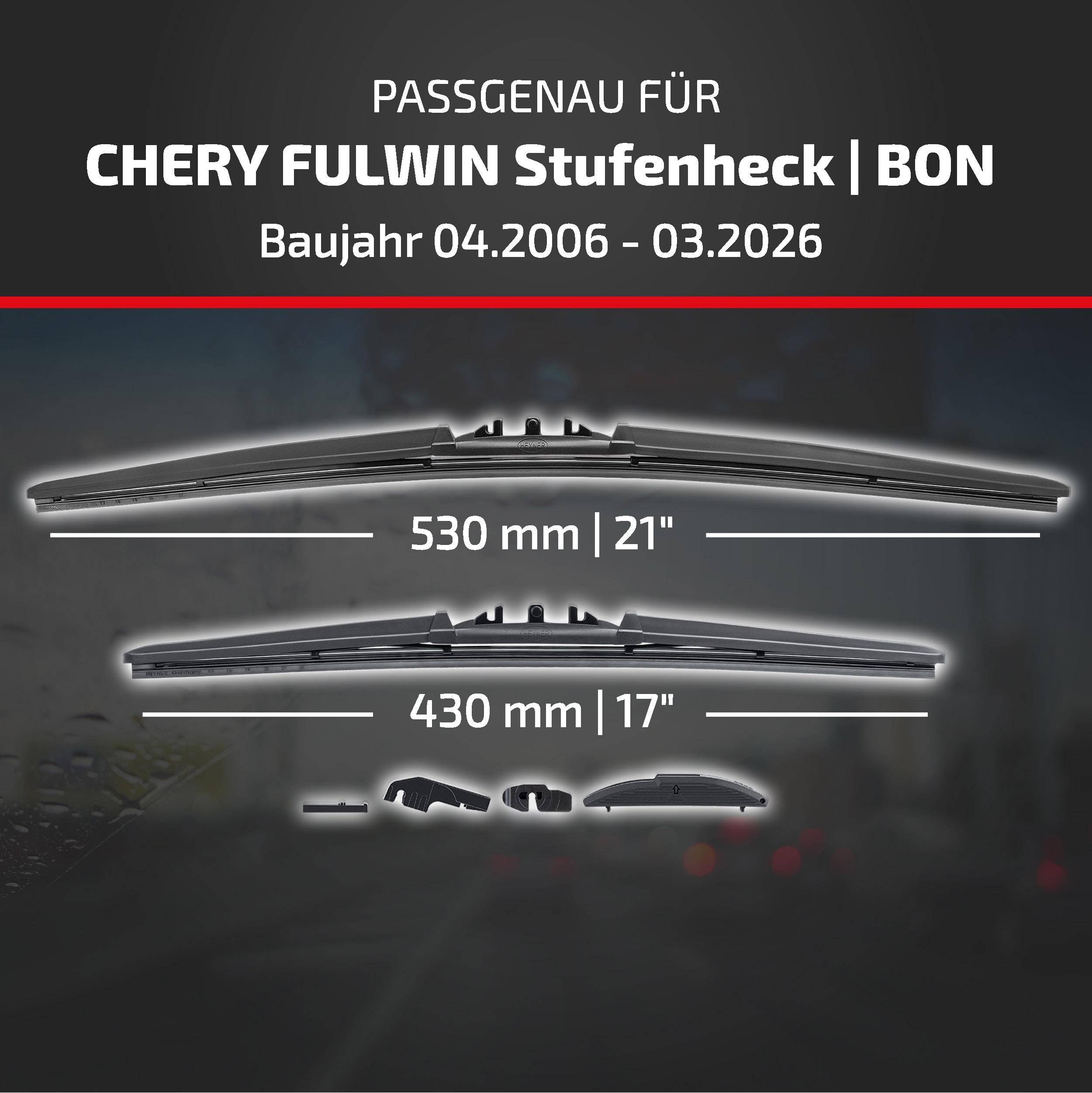 HEYNER® Scheibenwischer komp. mit CHERY FULWIN Stufenheck | BONUS (04.2006 - 04.2026) HYBRID Flachbalkenwischer