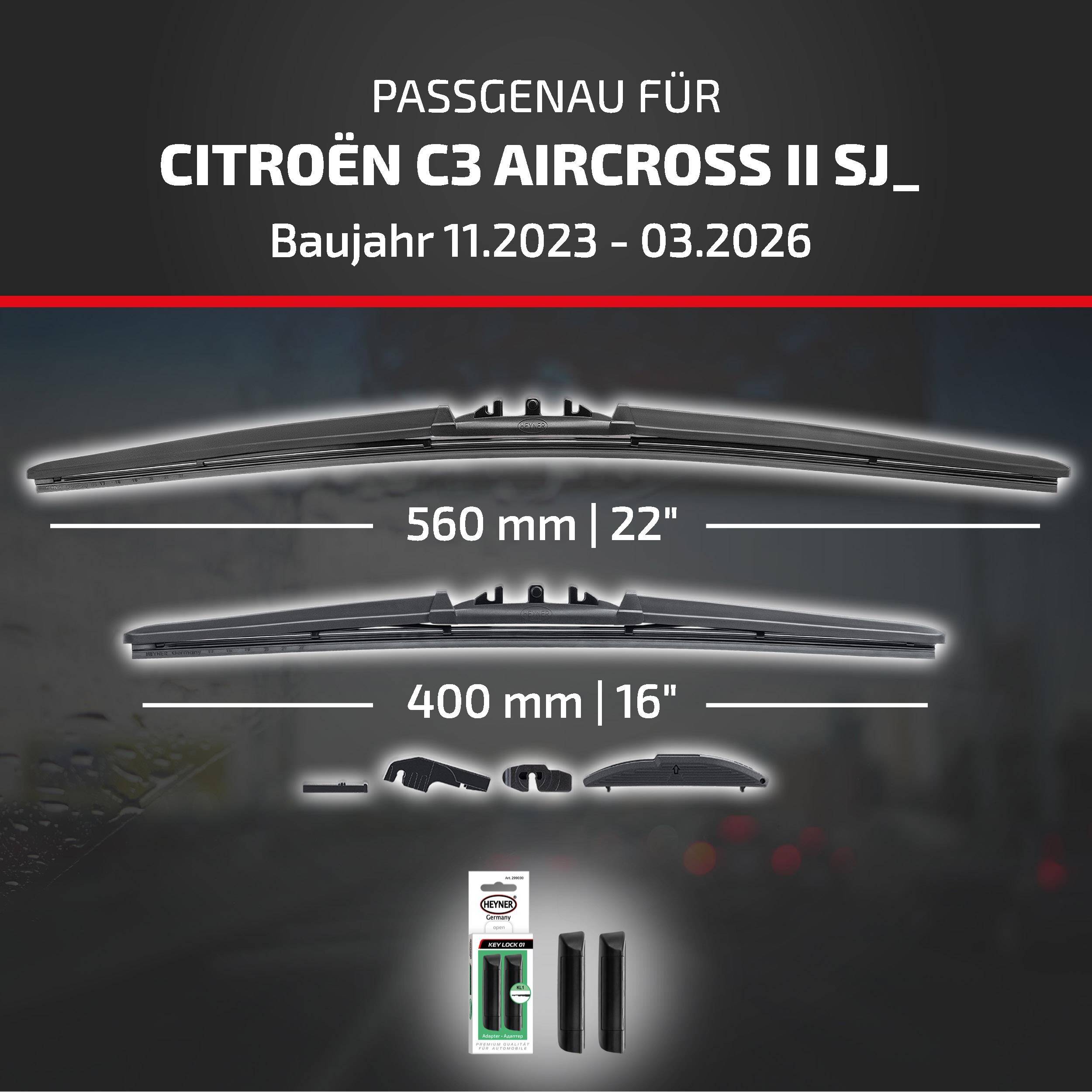 HEYNER® Scheibenwischer komp. mit CITROËN C3 AIRCROSS II (11.2023 - 04.2026) HYBRID Flachbalkenwischer