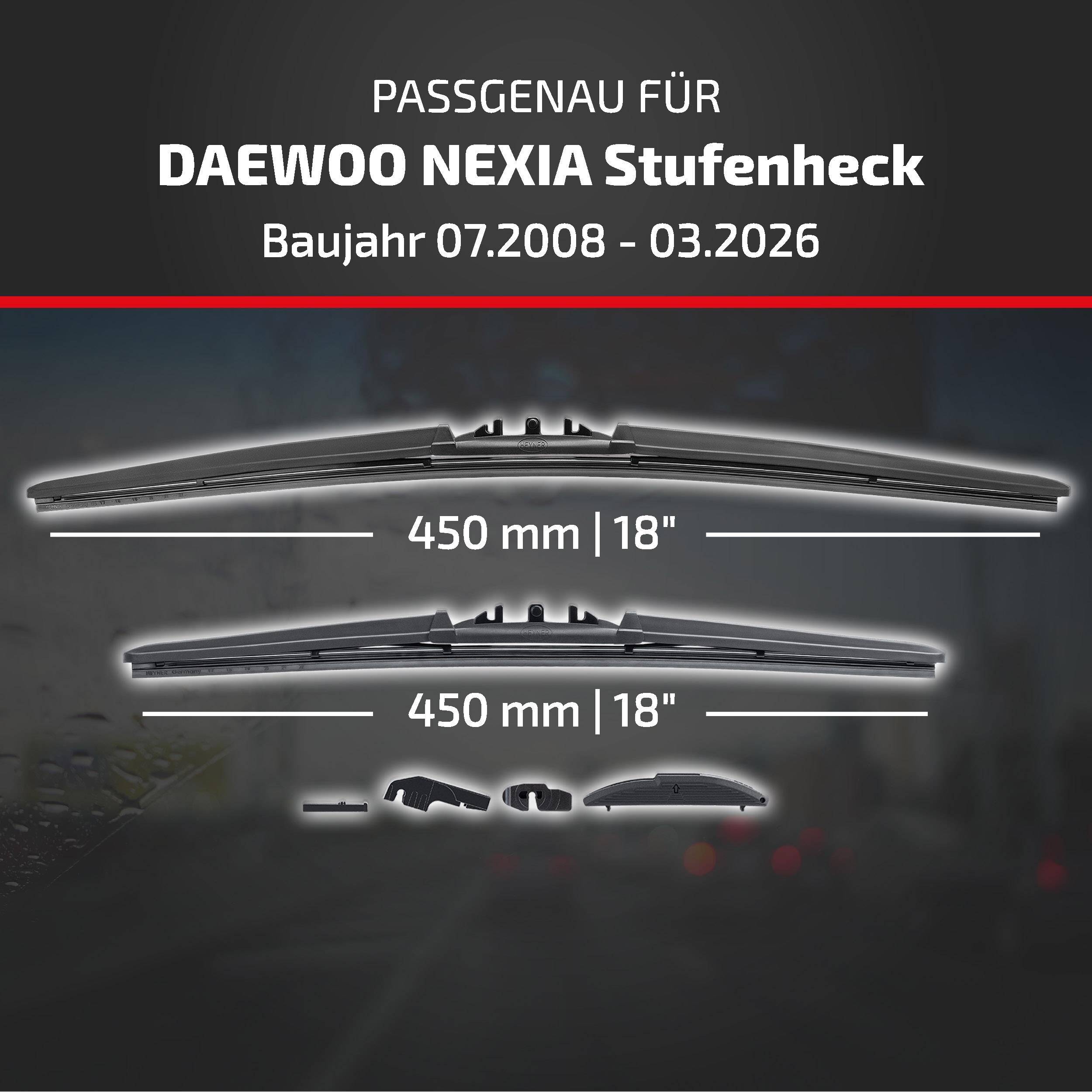 HEYNER® Scheibenwischer komp. mit DAEWOO NEXIA Stufenheck (07.2008 - 04.2026) HYBRID Flachbalkenwischer