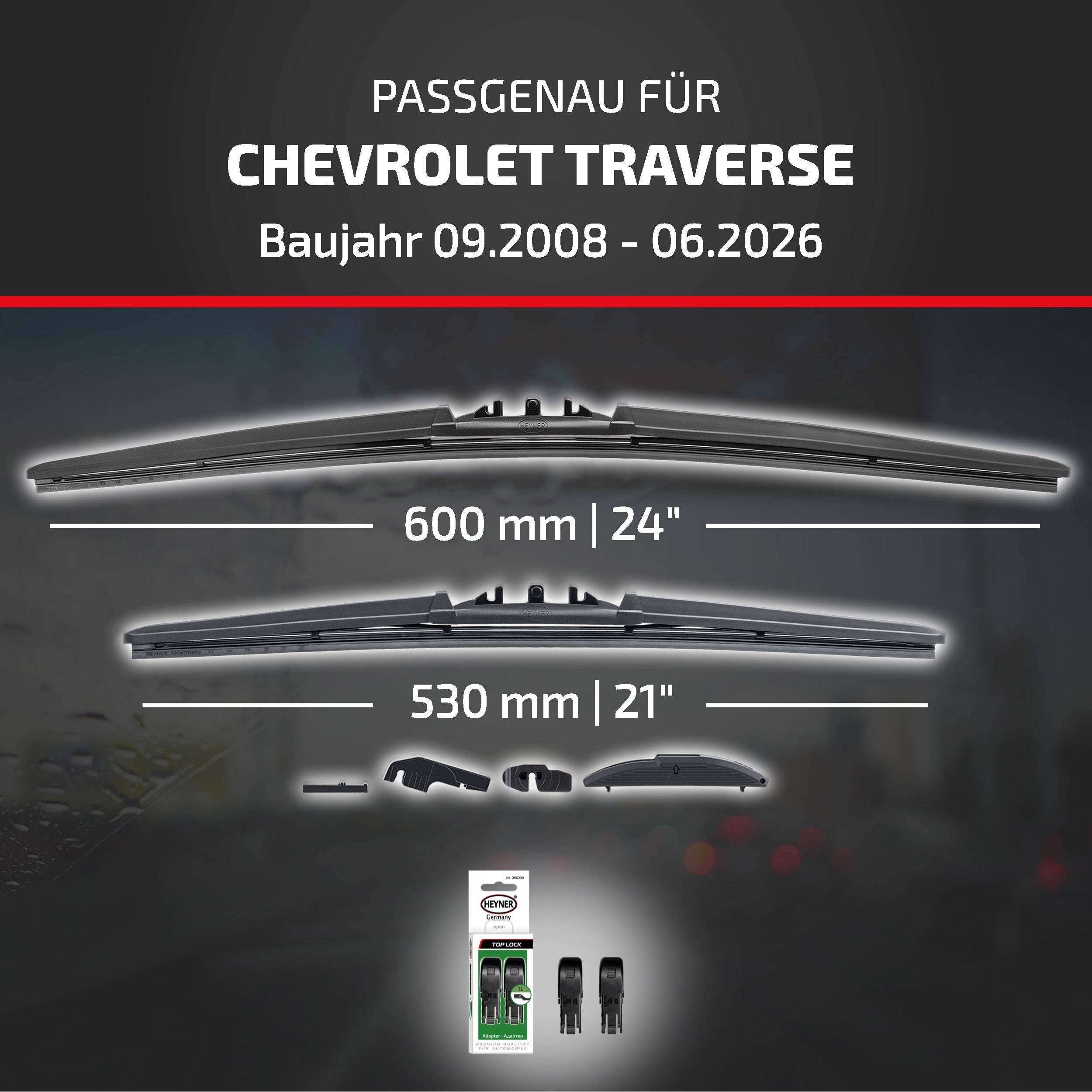 HEYNER® Scheibenwischer für CHEVROLET TRAVERSE 09.2008 - 08.2026, HYBRID Flachbalkenwischer,