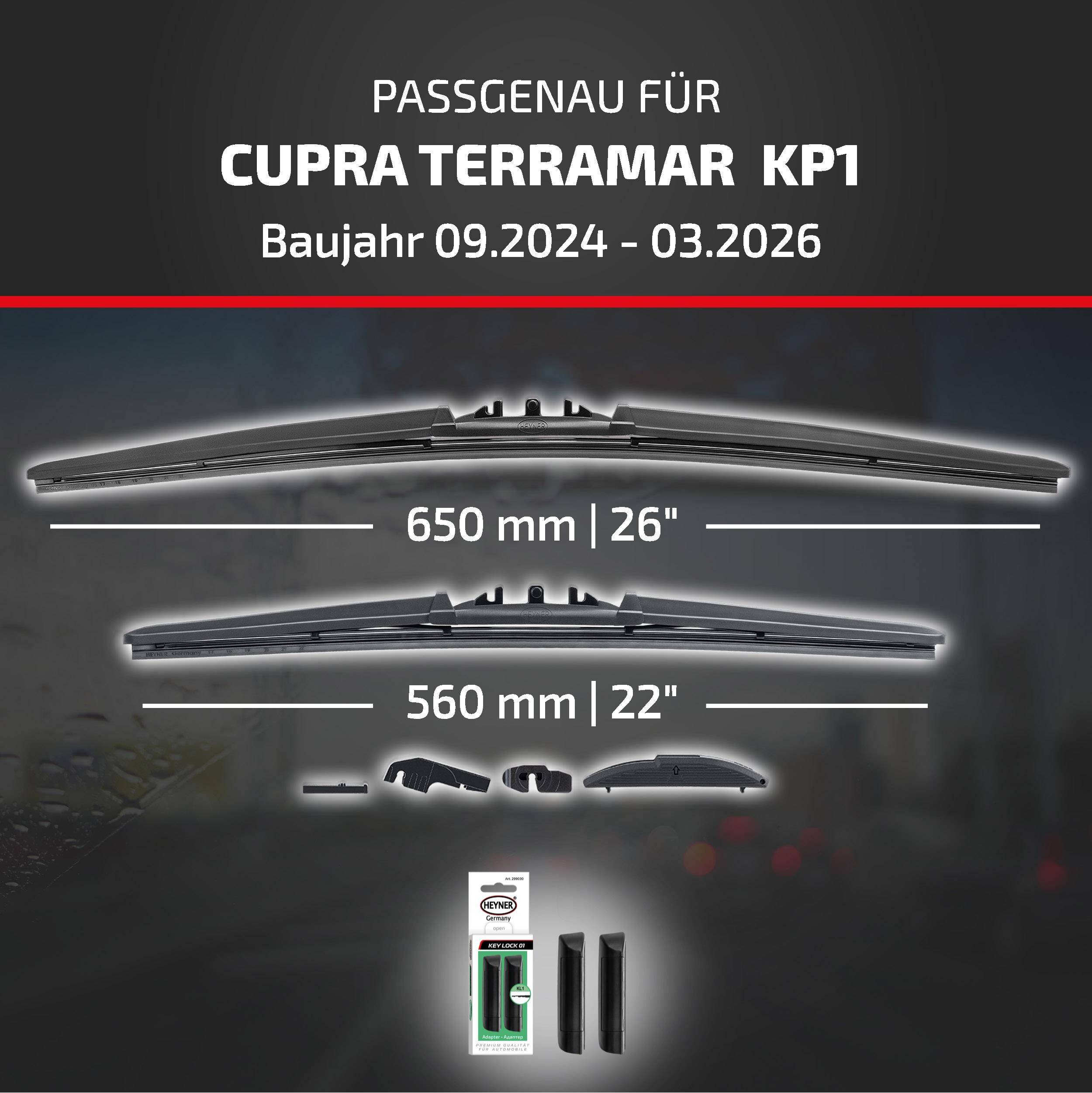 HEYNER® Scheibenwischer komp. mit CUPRA TERRAMAR (09.2024 - 04.2026) HYBRID Flachbalkenwischer