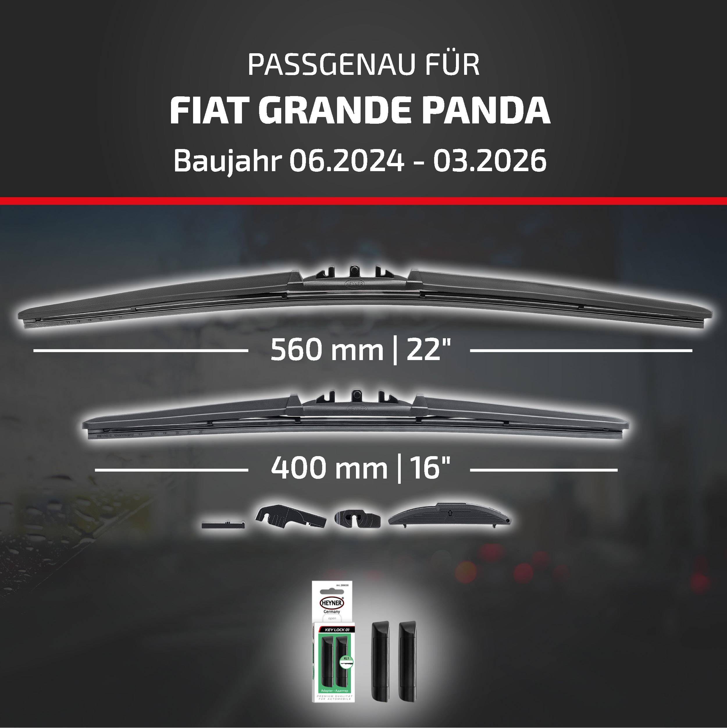 HEYNER® Scheibenwischer komp. mit FIAT GRANDE PANDA (06.2024 - 05.2026) HYBRID Flachbalkenwischer