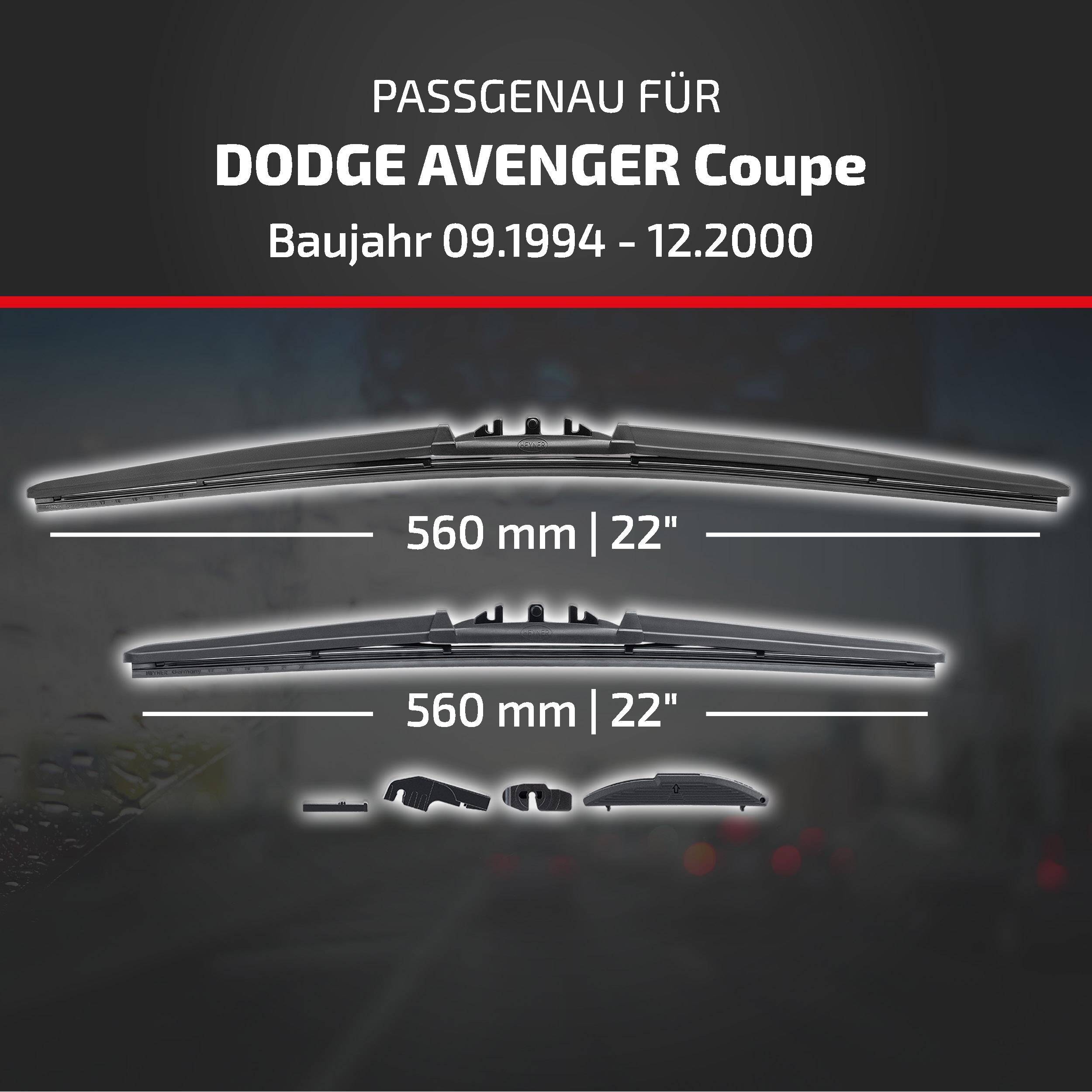 Angebot für Scheibenwischerblätter kompatibel mit Dodge Avenger Coupé, Modelljahre 09/1994 bis 12/2000, zeigt zwei 560 mm (22