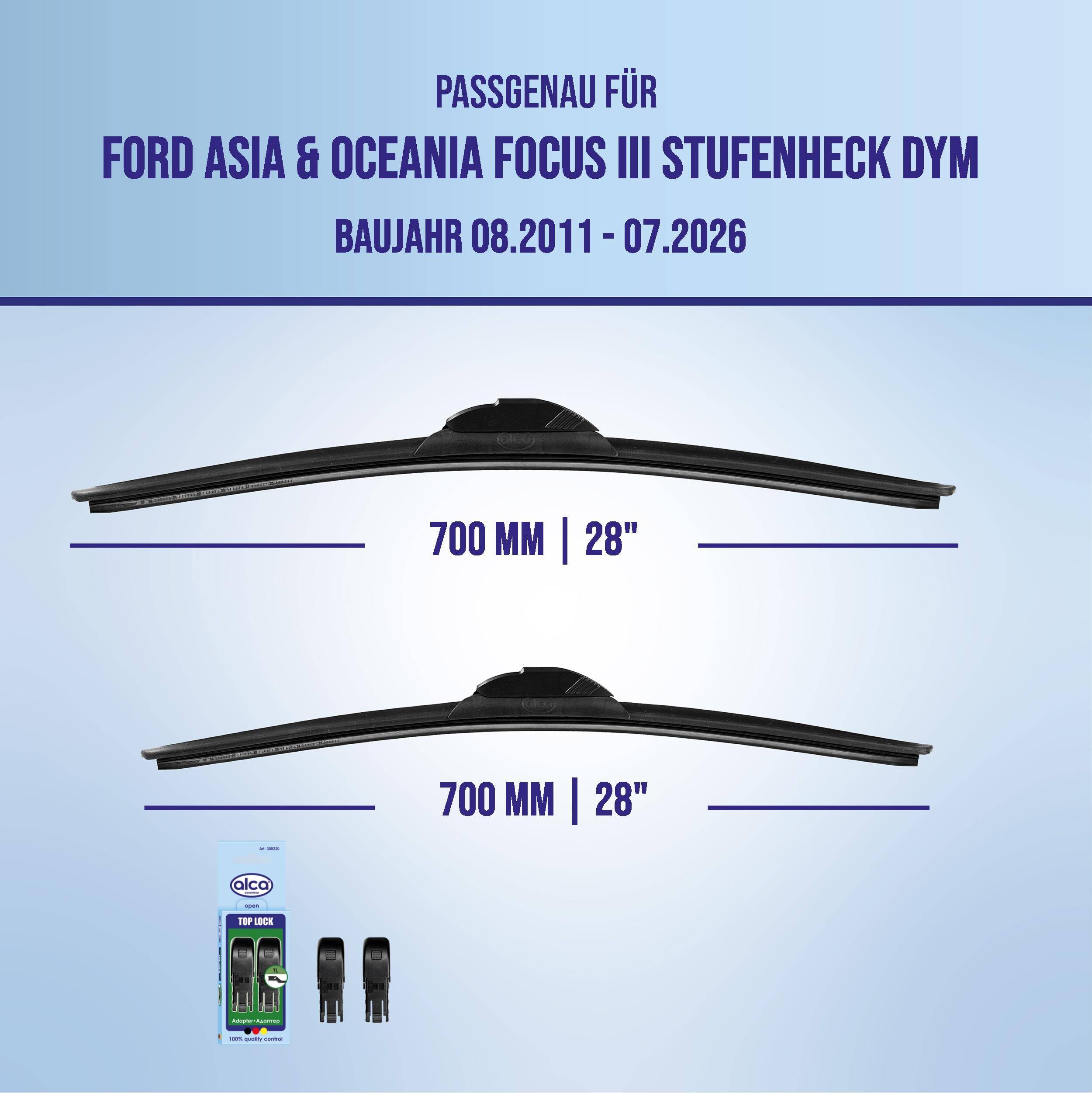 alca® Scheibenwischer für FORD ASIA & OCEANIA FOCUS III Stufenheck 08.2011 - 09.2026, SUPER FLAT
