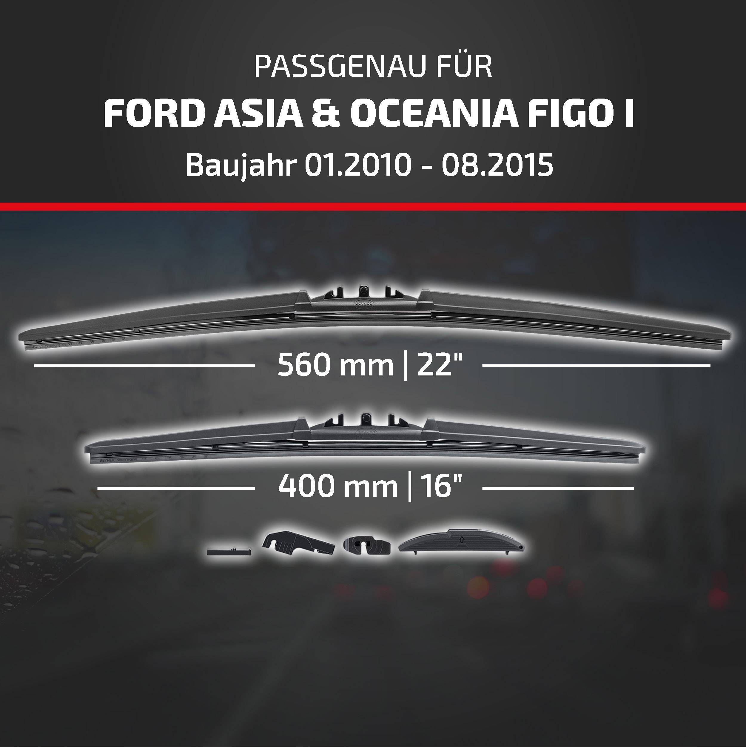 Kompatibilitätsgrafik für Ford Asia & Ozeanien Figo I, Modelljahre 01.2010–08.2015, zeigt Wischblattgrößen: 560 mm (22