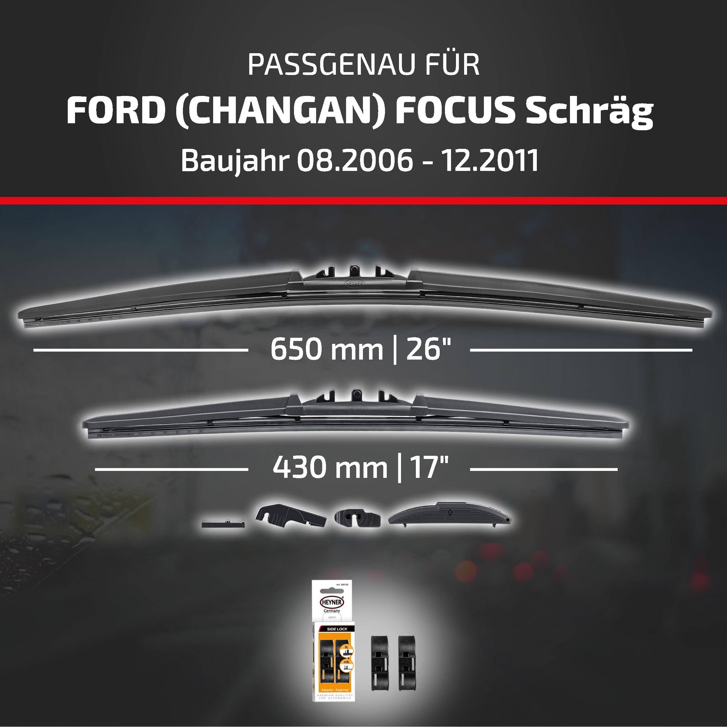 Wischerblätter für Ford (Changan) Focus Schrägheck, Baujahre 08.2006-12.2011, in den Größen 650 mm (26