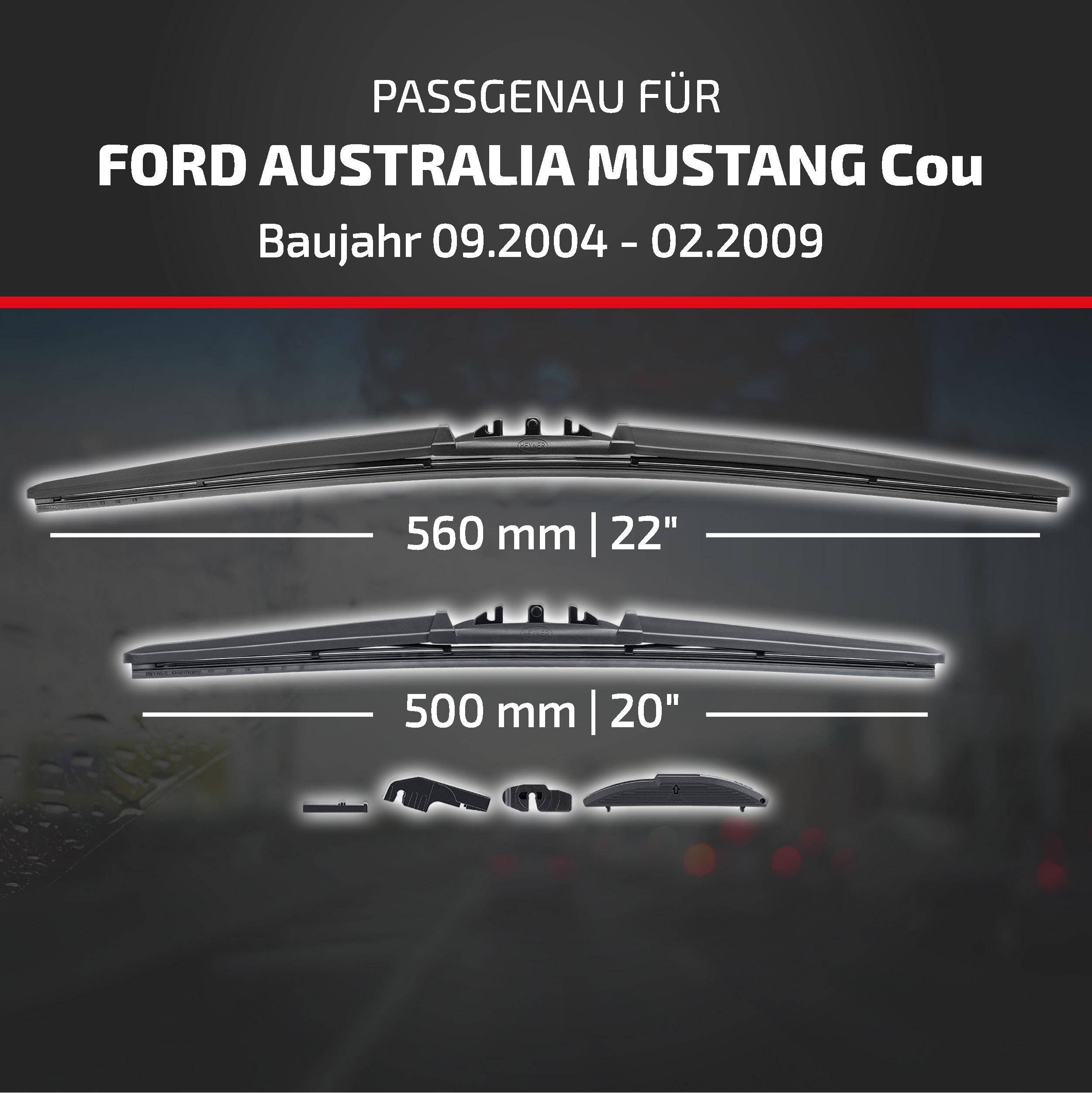 HEYNER® Scheibenwischer komp. mit FORD AUSTRALIA MUSTANG Coupe (09.2004 - 02.2009) HYBRID Flachbalkenwischer