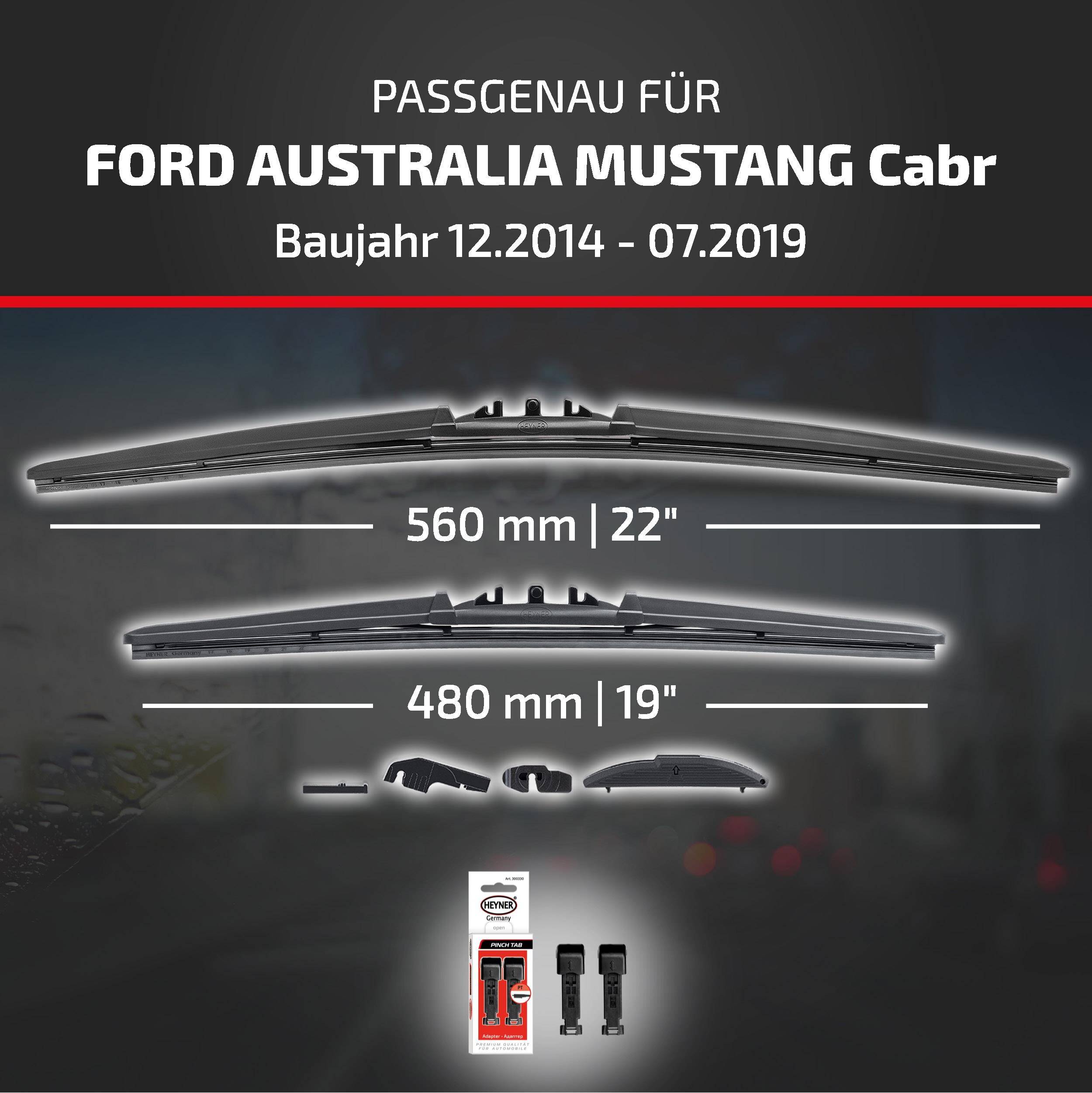 HEYNER® Scheibenwischer komp. mit FORD AUSTRALIA MUSTANG Cabriolet (12.2014 - 07.2019) HYBRID Flachbalkenwischer