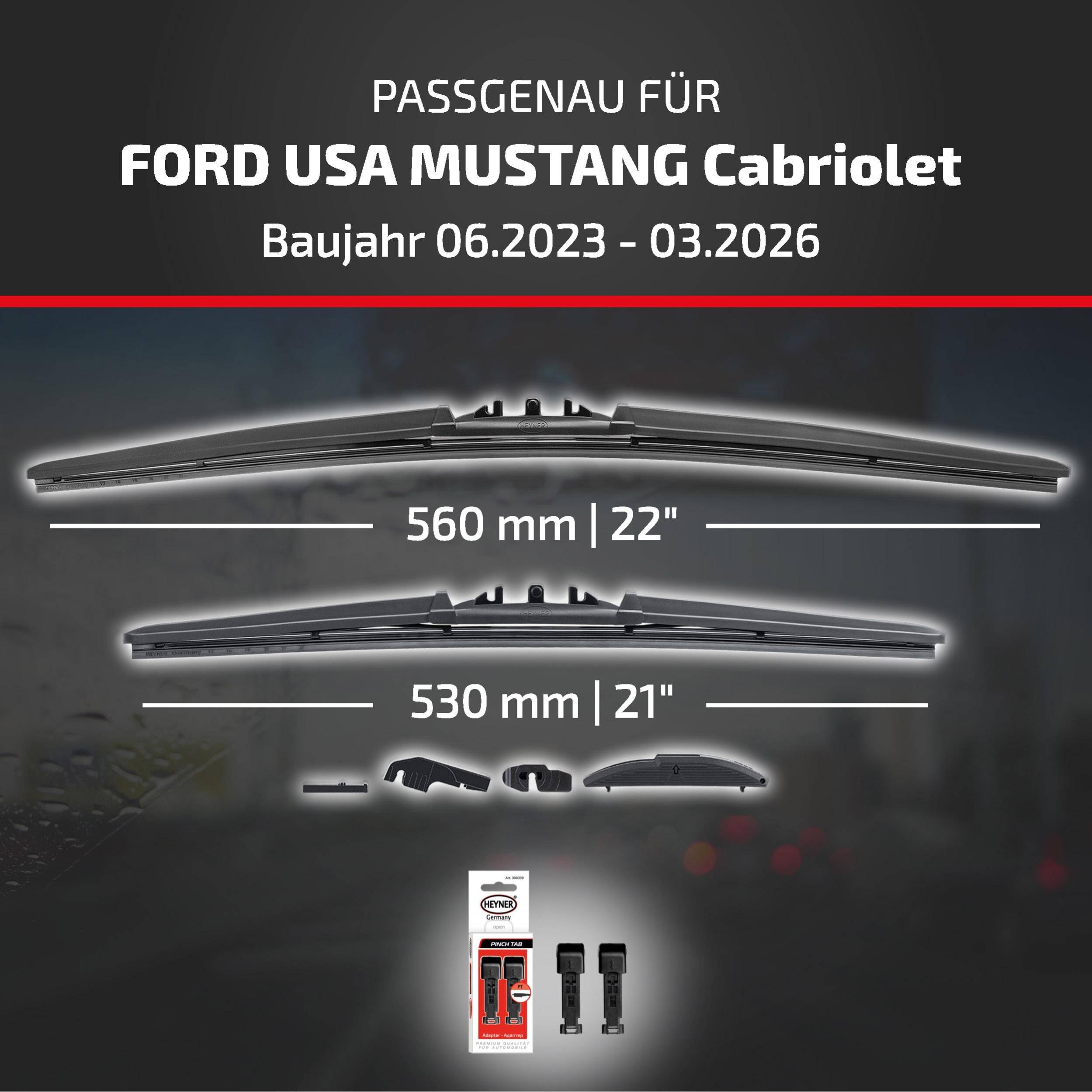 HEYNER® Scheibenwischer komp. mit FORD USA MUSTANG Cabriolet (06.2023 - 04.2026) HYBRID Flachbalkenwischer
