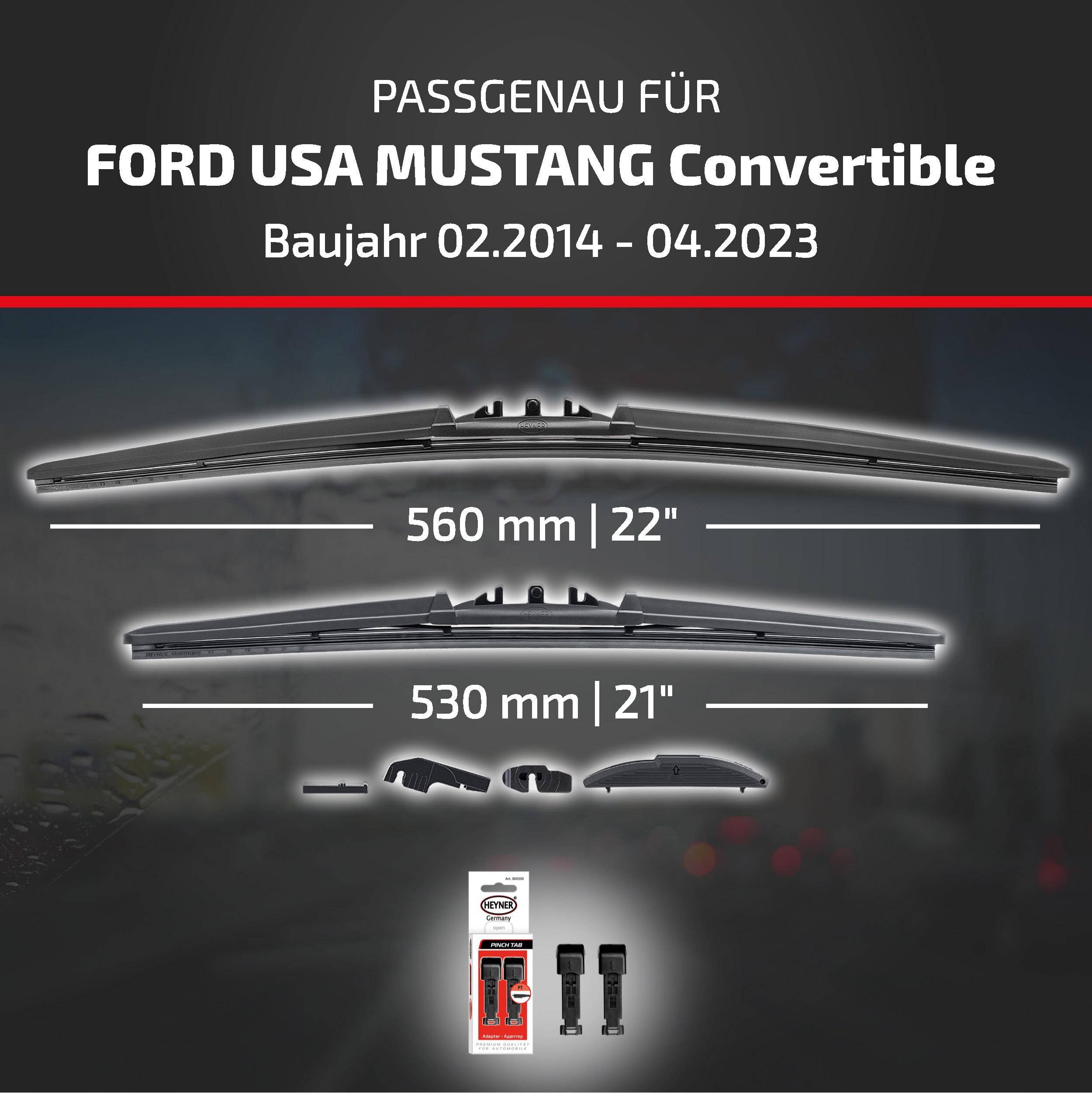 Kompatibel mit Ford USA Mustang Cabriolet, Modelljahre 02.2014–04.2023, mit Wischblattzlängen 560 mm (22