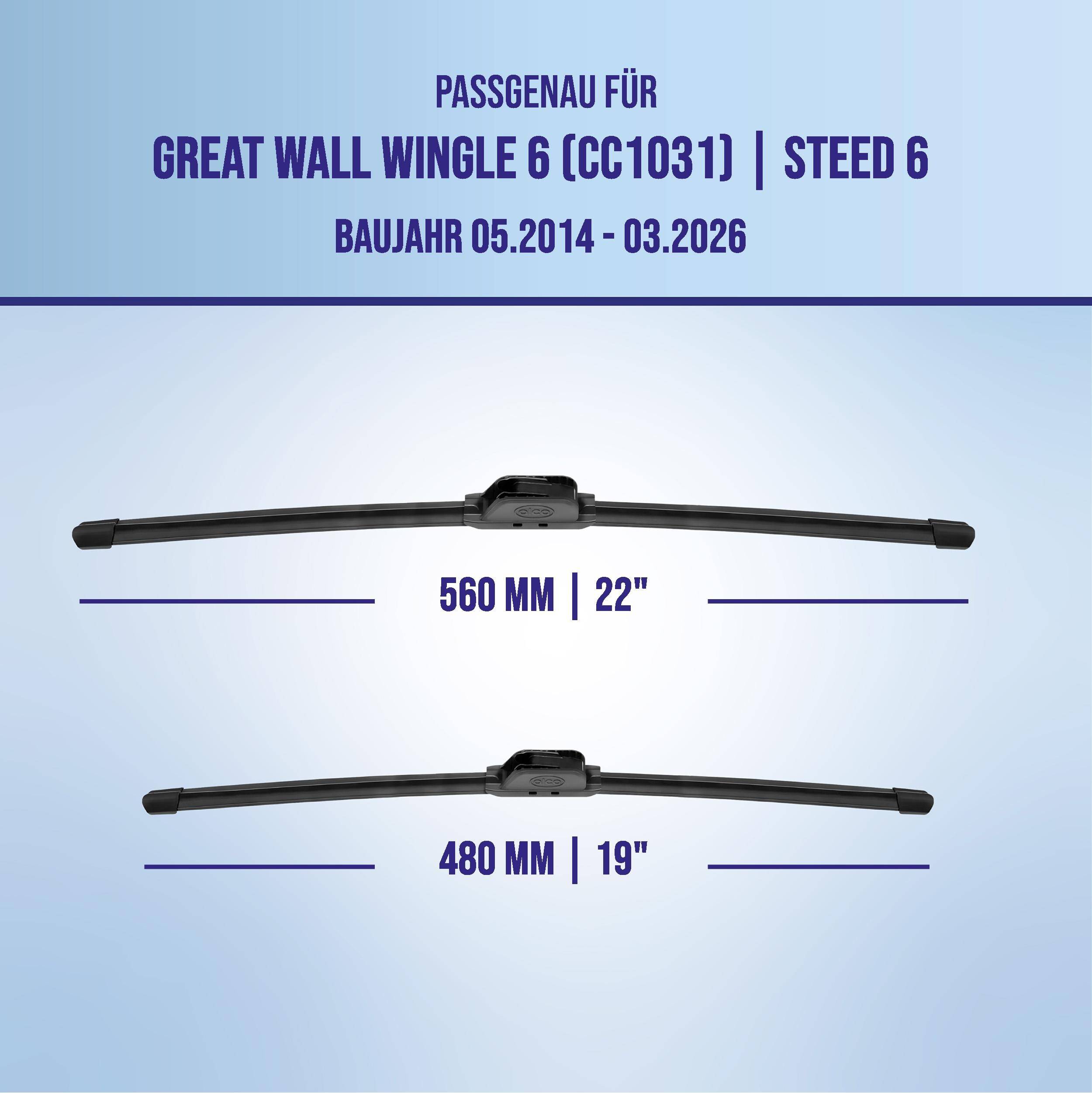 alca® Scheibenwischer ideal für GREAT WALL WINGLE 6 (CC1031) | STEED 6 (05.2014 - 04.2026) U-FLAT Flachbalkenwischer
