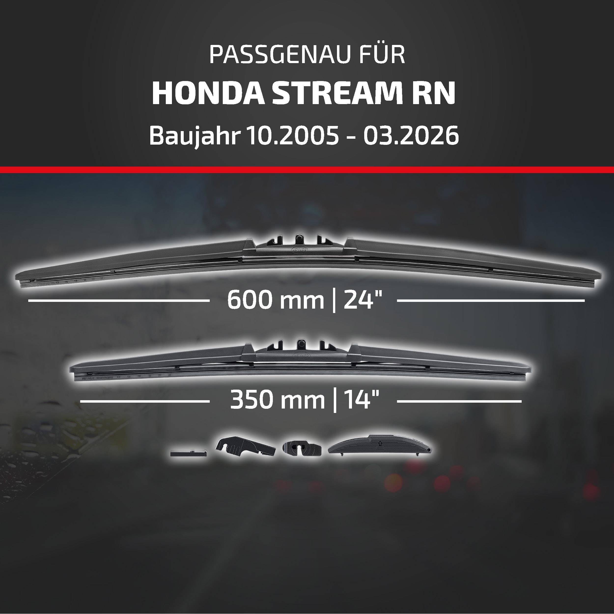 HEYNER® Scheibenwischer für HONDA STREAM (10.2005 - 08.2026) HYBRID Flachbalkenwischer