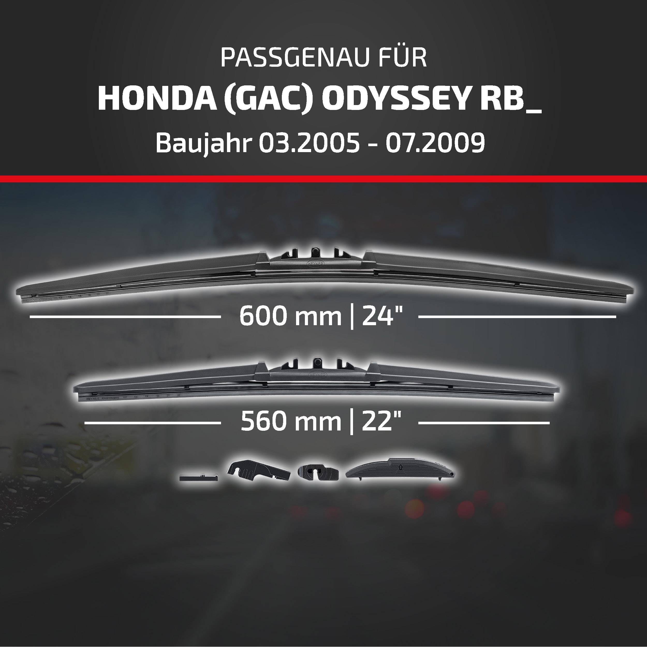 HEYNER® Scheibenwischer für HONDA (GAC) ODYSSEY 03.2005 - 07.2009, HYBRID Flachbalkenwischer,