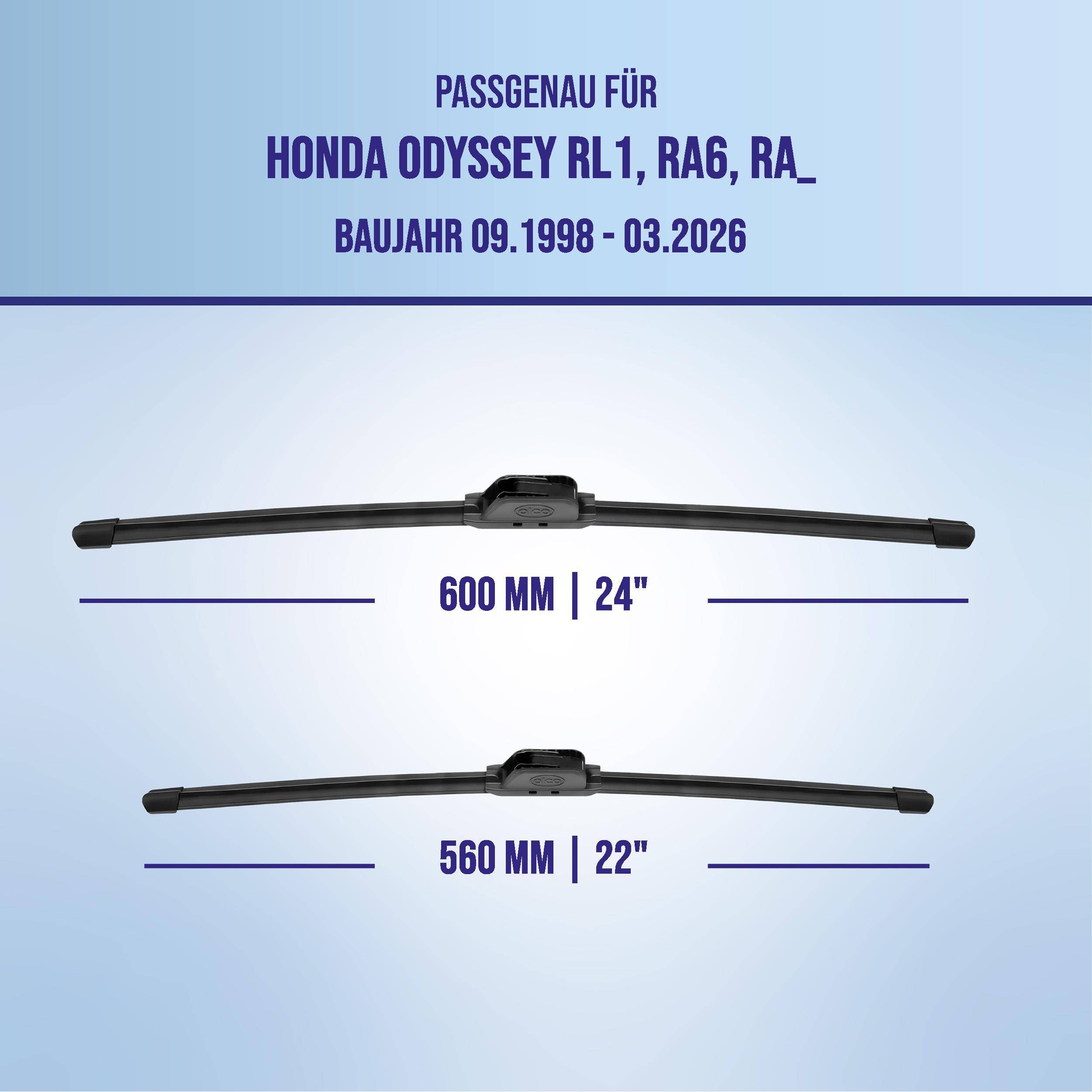 alca® Scheibenwischer ideal für HONDA ODYSSEY (09.1998 - 05.2026) U-FLAT Flachbalkenwischer