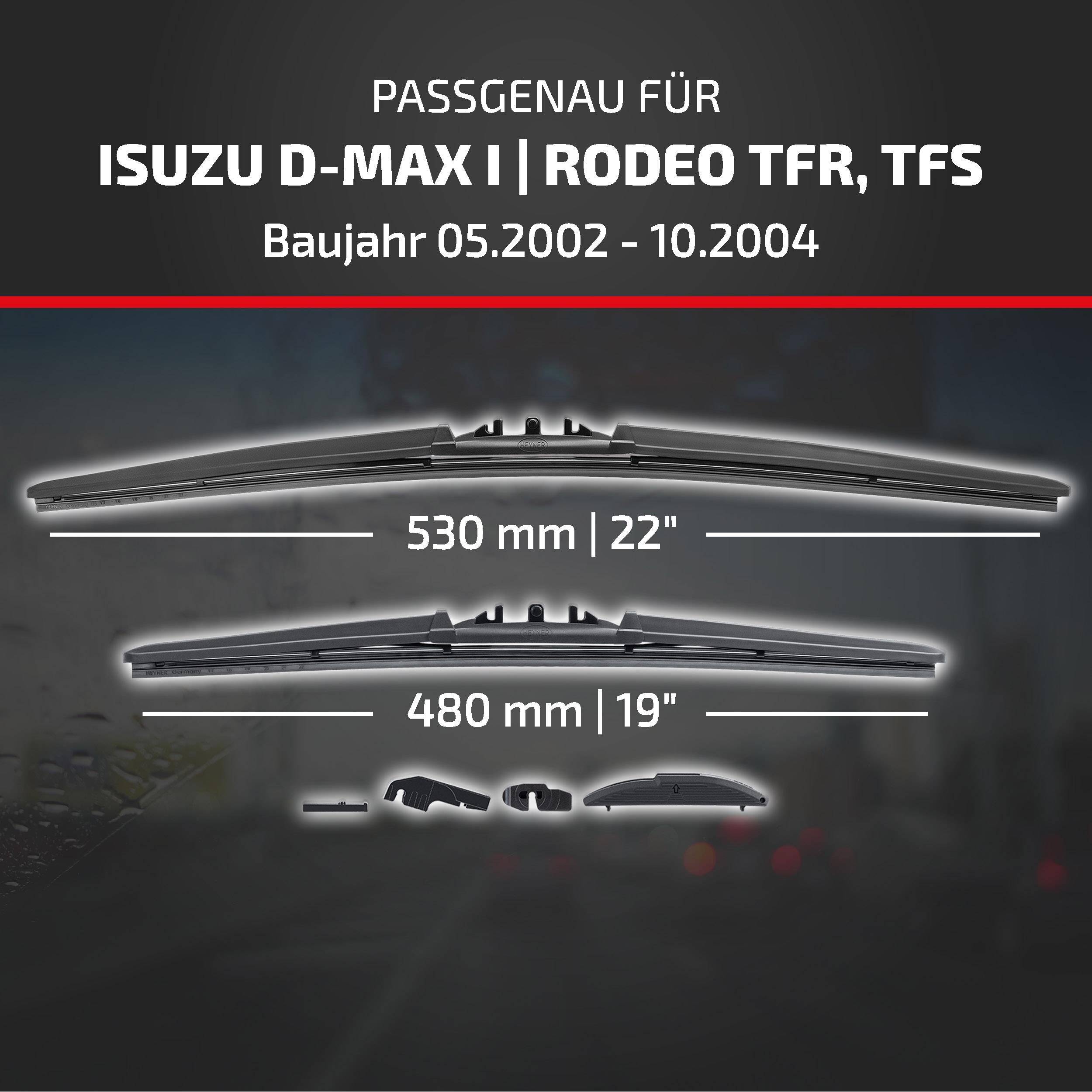 HEYNER® Scheibenwischer komp. mit ISUZU D-MAX I | RODEO (05.2002 - 10.2004) HYBRID Flachbalkenwischer
