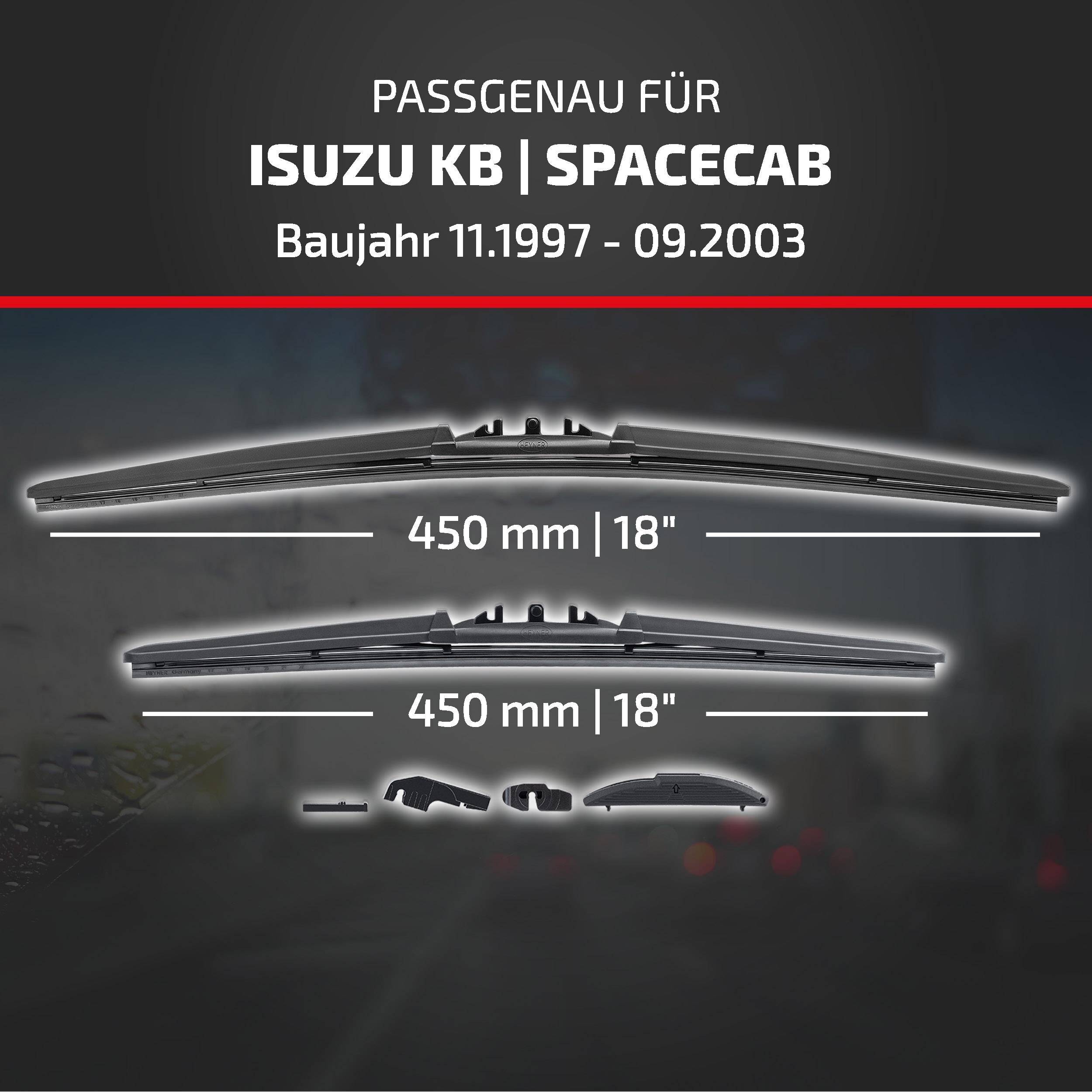 HEYNER® Scheibenwischer für ISUZU KB | SPACECAB 11.1997 - 09.2003, HYBRID Flachbalkenwischer,