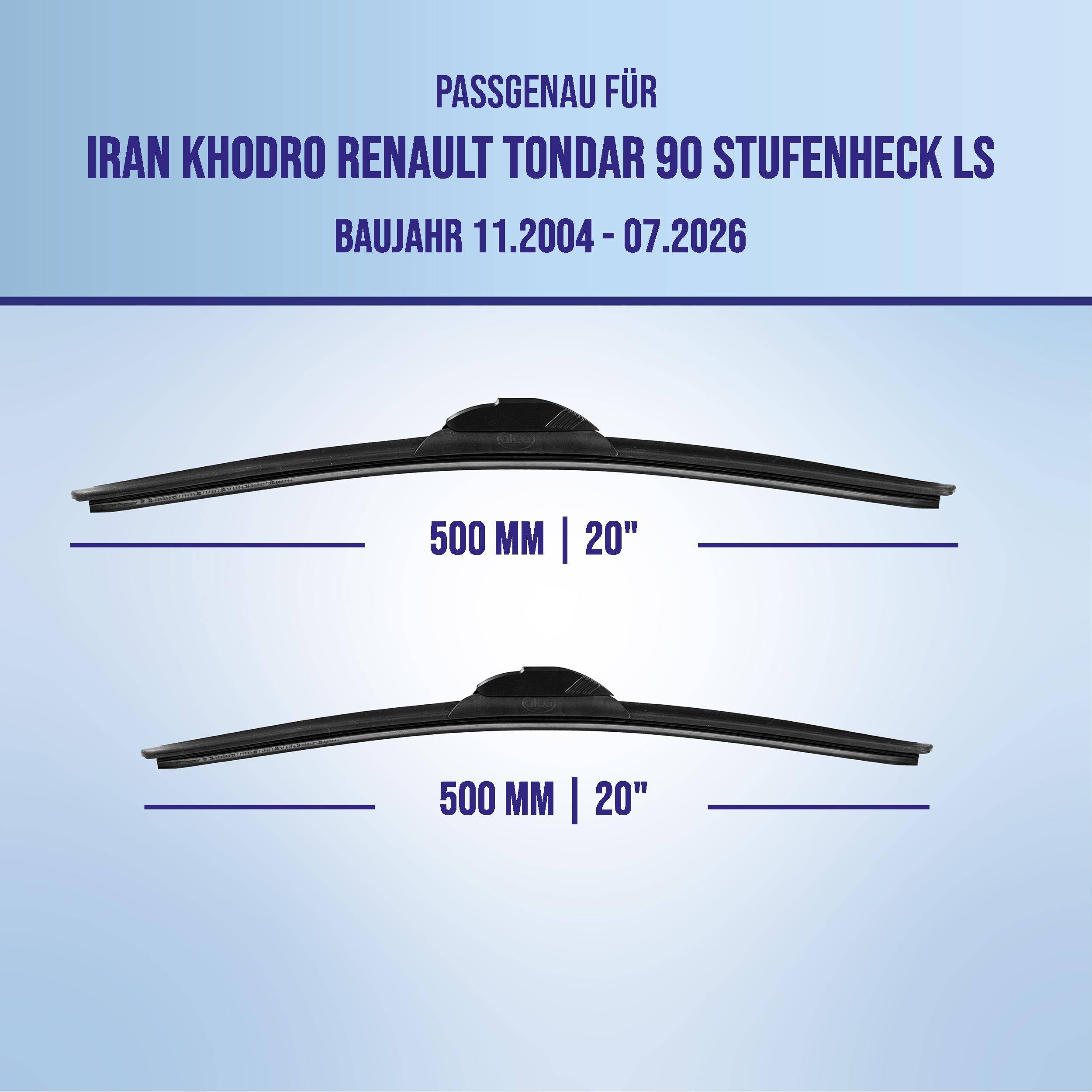 alca® Scheibenwischer für IRAN KHODRO RENAULT TONDAR 90 Stufenheck 11.2004 - 08.2026, SUPER FLAT