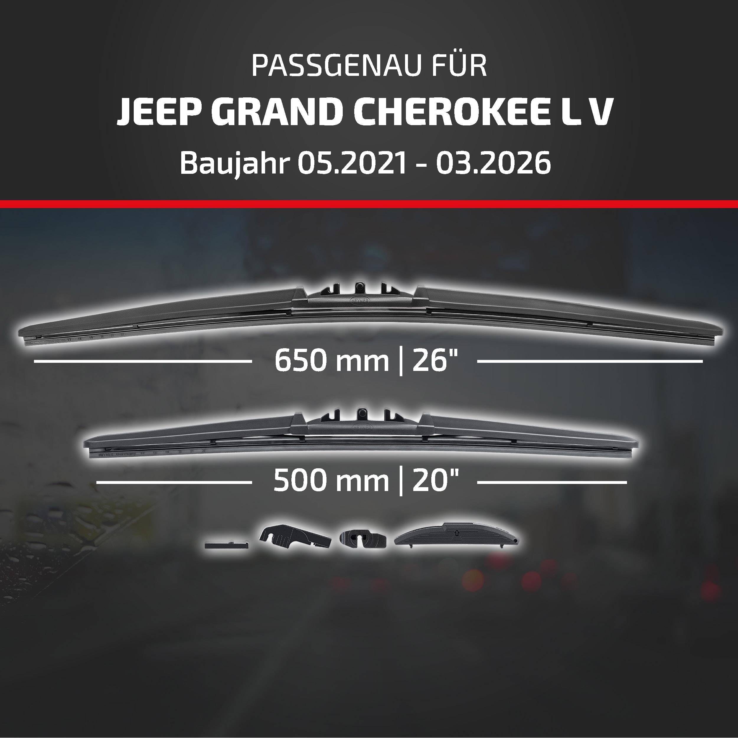 HEYNER® Scheibenwischer für JEEP GRAND CHEROKEE L V 05.2021 - 08.2026, HYBRID Flachbalkenwischer,