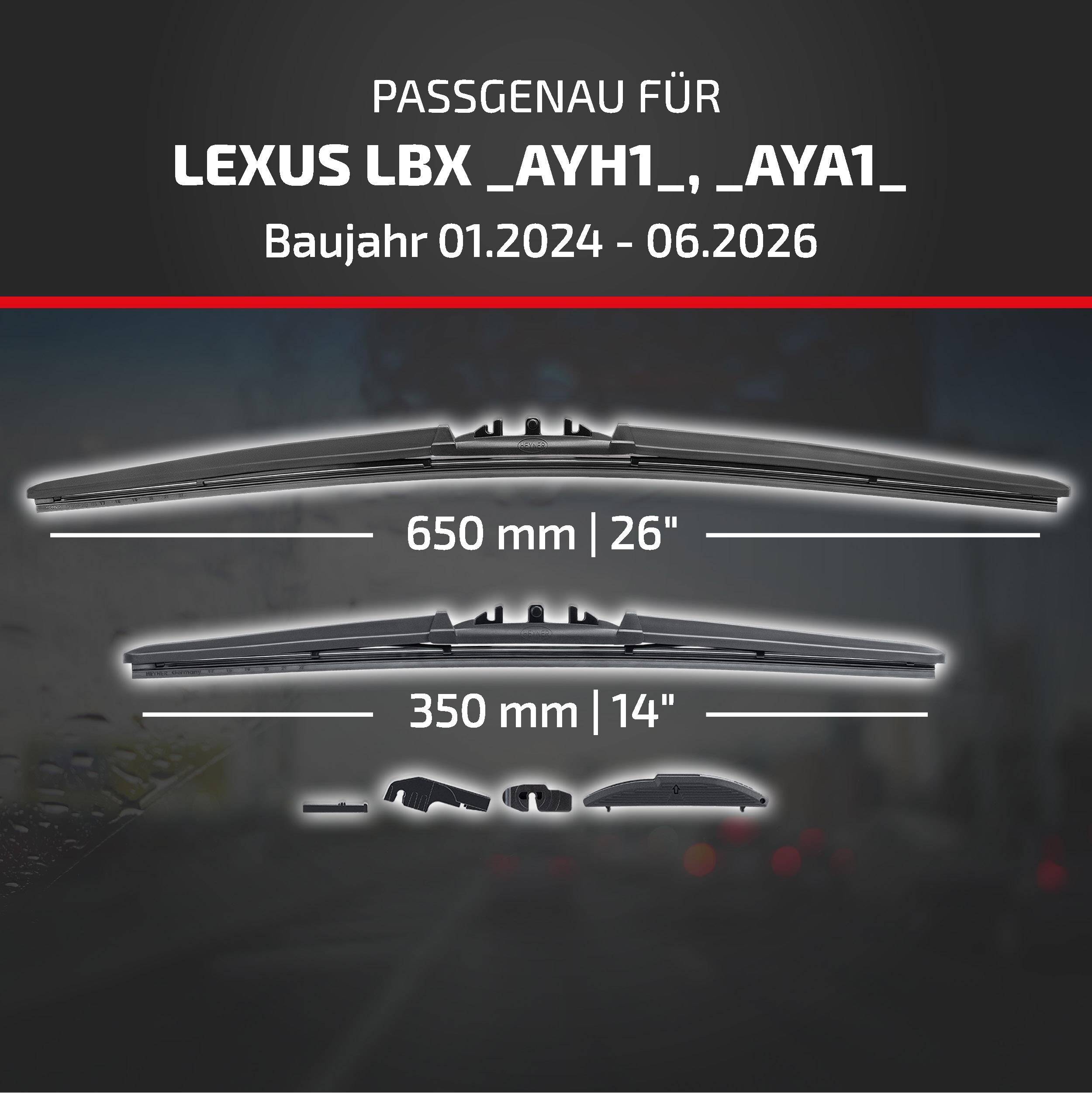 HEYNER® Scheibenwischer für LEXUS LBX 01.2024 - 08.2026, HYBRID Flachbalkenwischer,