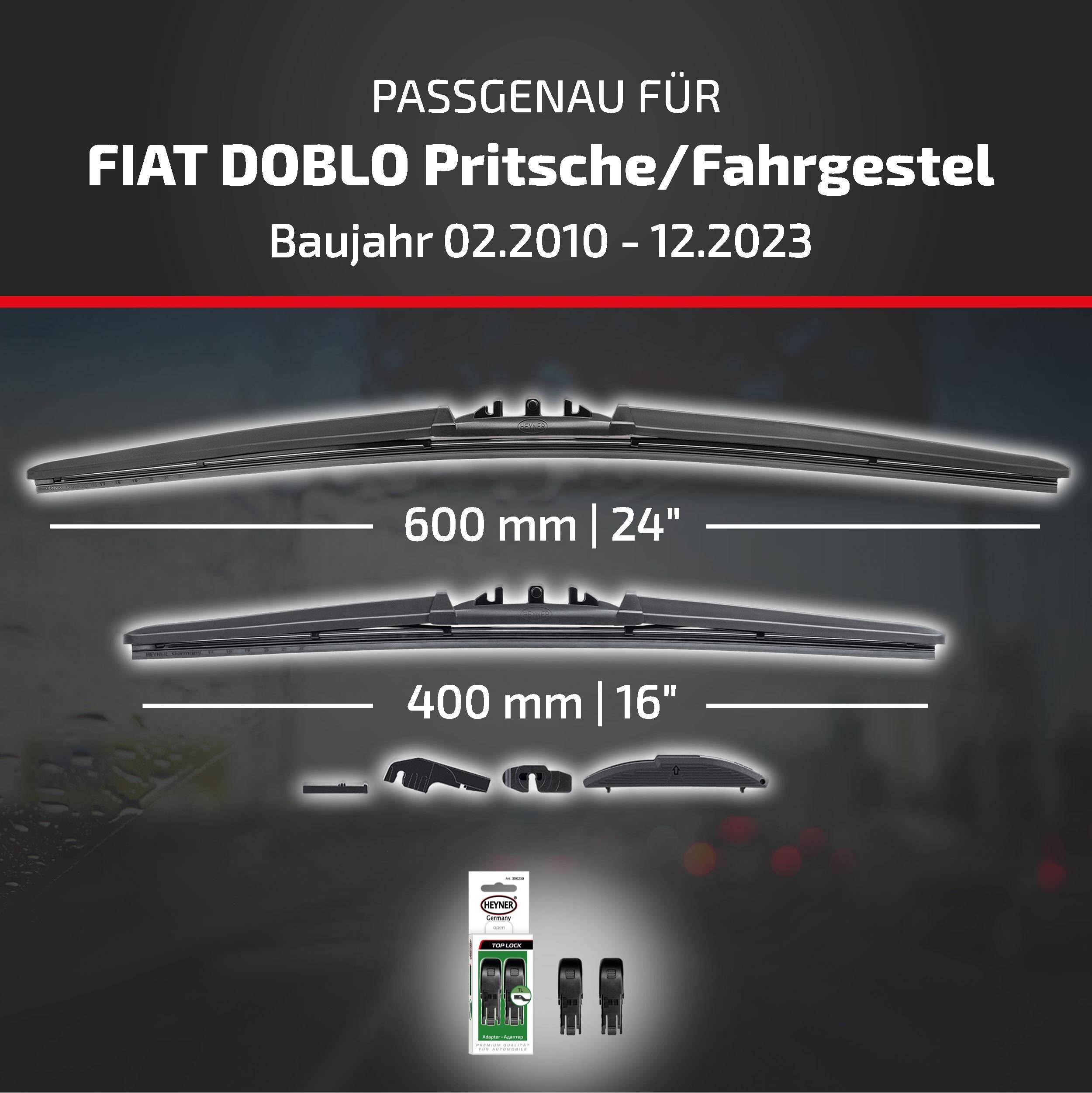 HEYNER® Scheibenwischer komp. mit FIAT DOBLO Pritsche/Fahrgestell (02.2010 - 12.2023) HYBRID Flachbalkenwischer