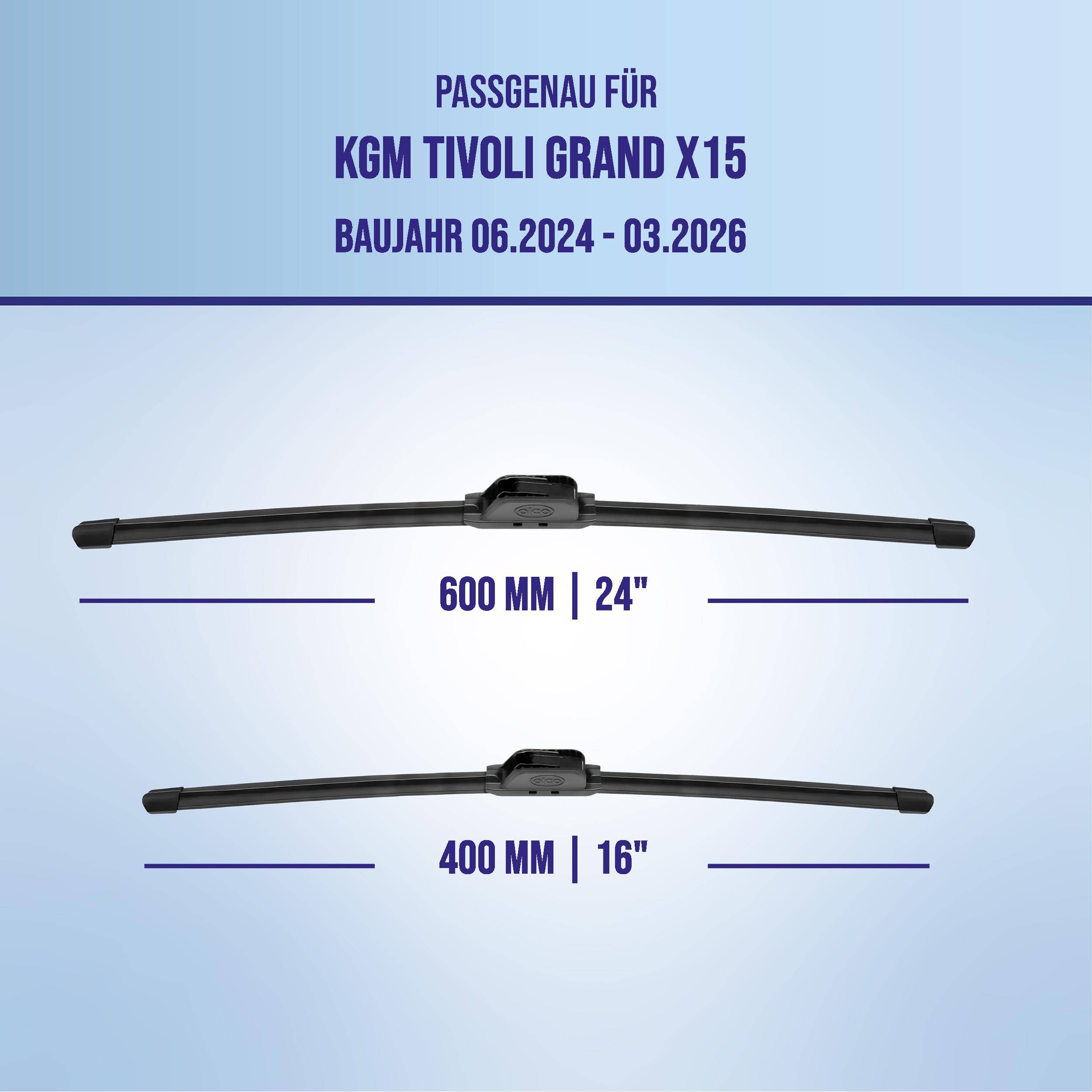 alca® Scheibenwischer ideal für KGM TIVOLI GRAND (06.2024 - 04.2026) U-FLAT Flachbalkenwischer