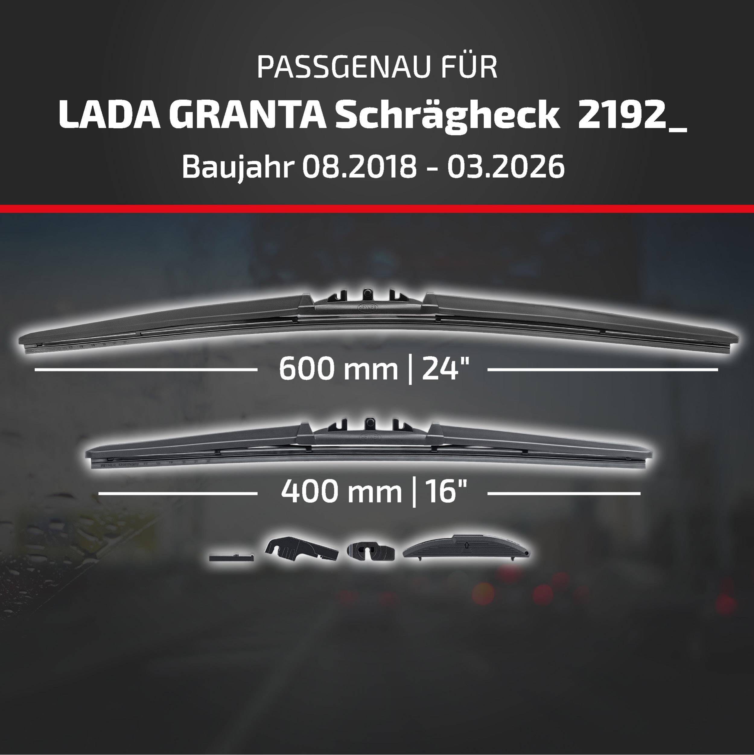 HEYNER® Scheibenwischer komp. mit LADA GRANTA Schrägheck (08.2018 - 04.2026) HYBRID Flachbalkenwischer