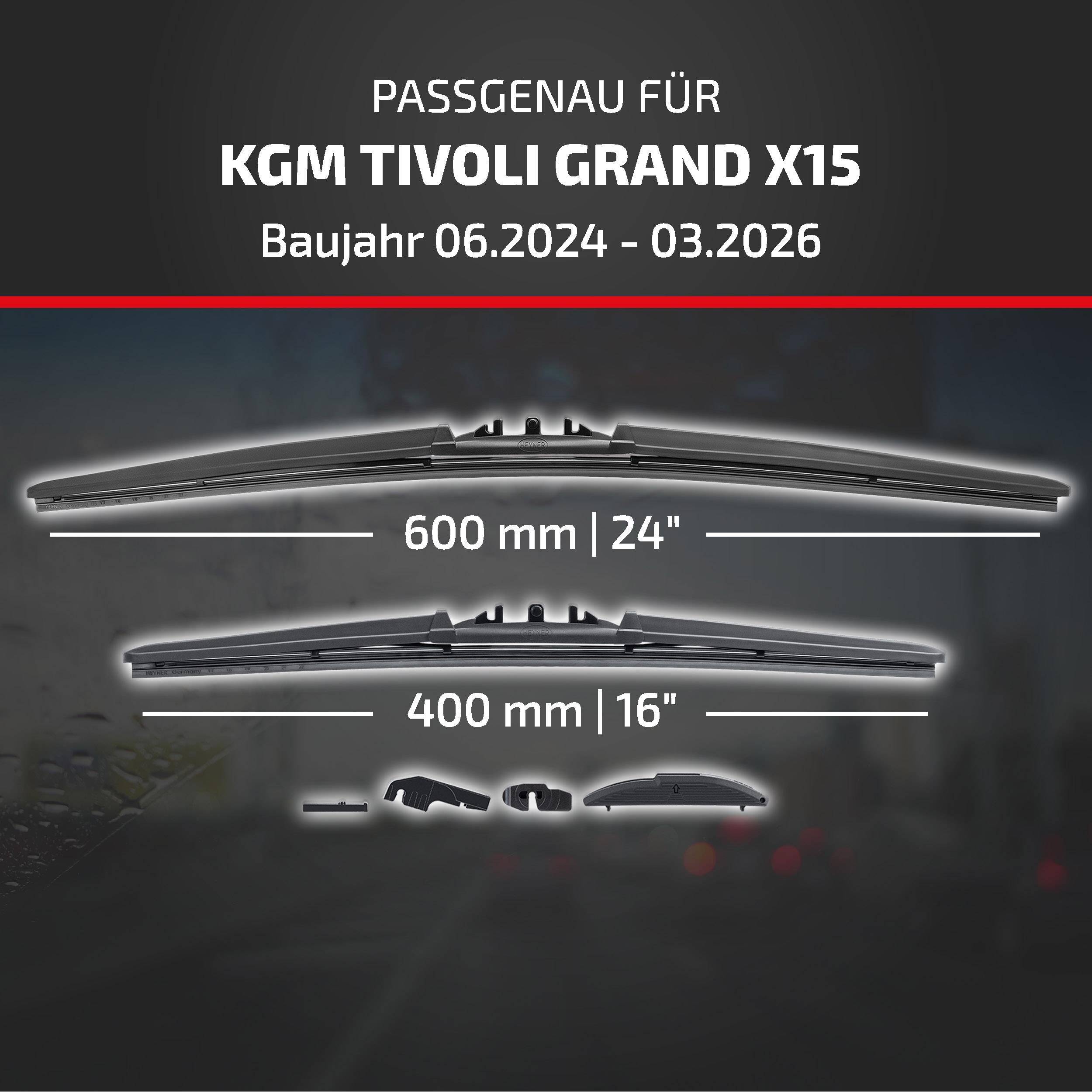 HEYNER® Scheibenwischer für KGM TIVOLI GRAND (06.2024 - 08.2026) HYBRID Flachbalkenwischer