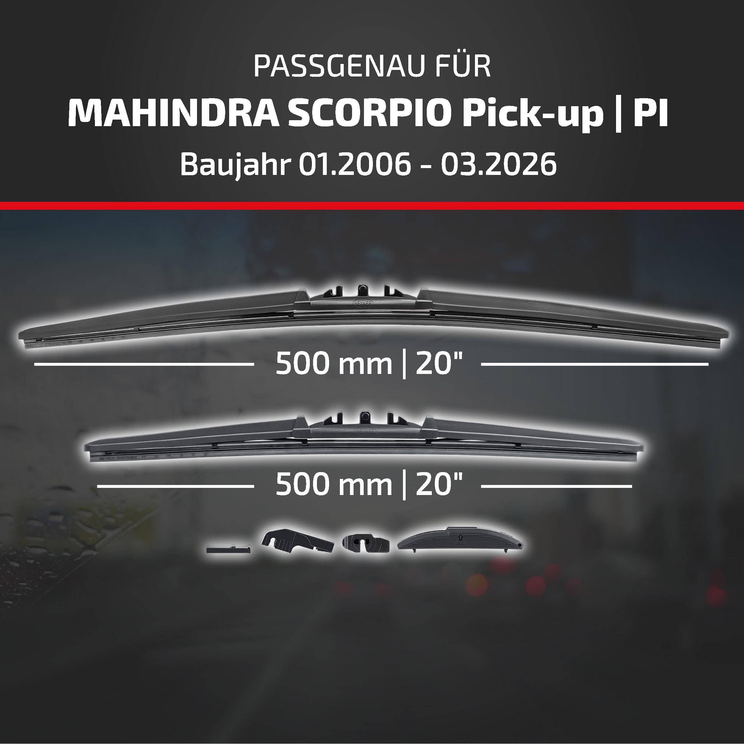 HEYNER® Scheibenwischer komp. mit MAHINDRA SCORPIO Pick-up | PIK-UP (01.2006 - 04.2026) HYBRID Flachbalkenwischer