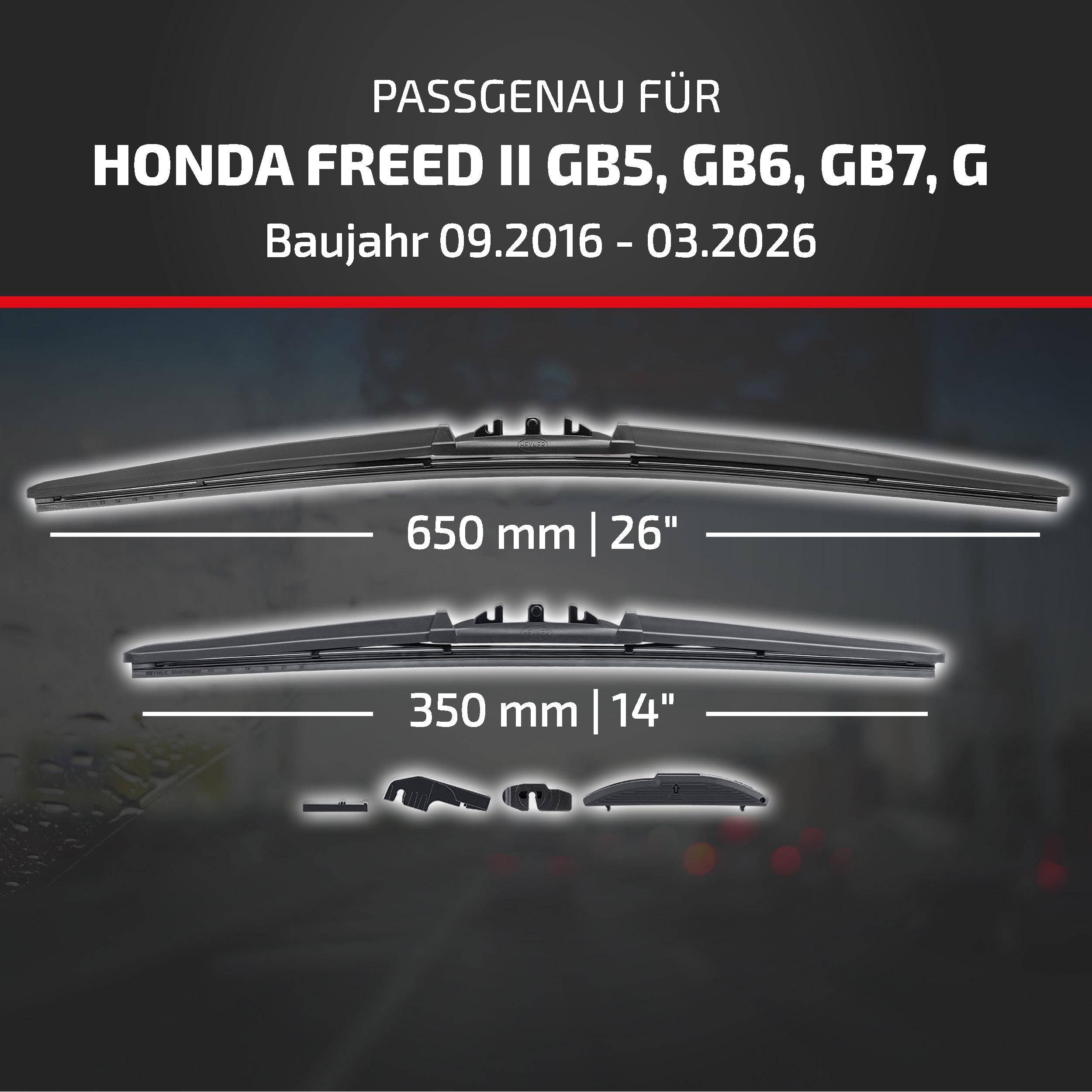 HEYNER® Scheibenwischer für HONDA FREED II (09.2016 - 08.2026) HYBRID Flachbalkenwischer