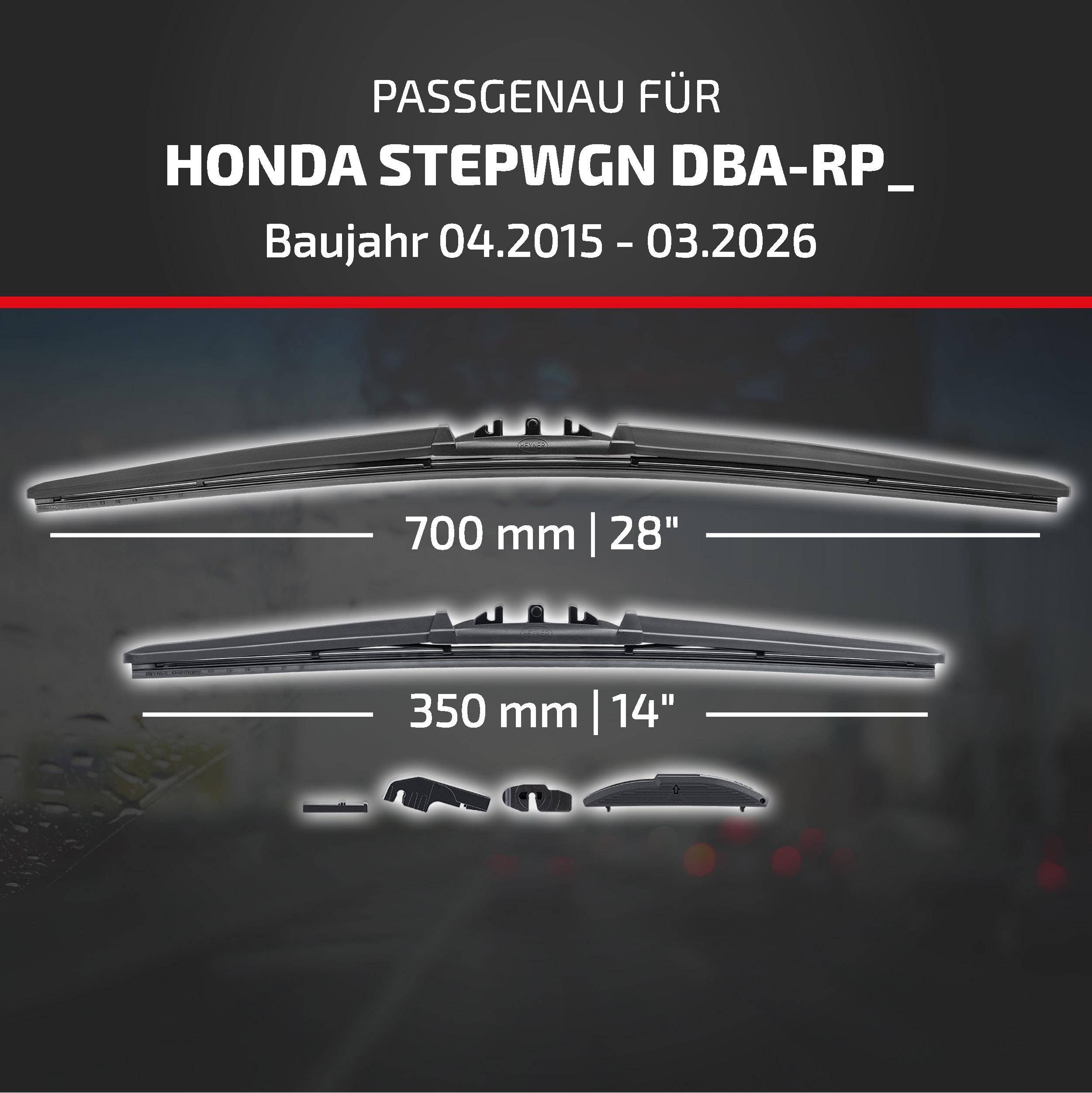 HEYNER® Scheibenwischer für HONDA STEPWGN 04.2015 - 08.2026, HYBRID Flachbalkenwischer,