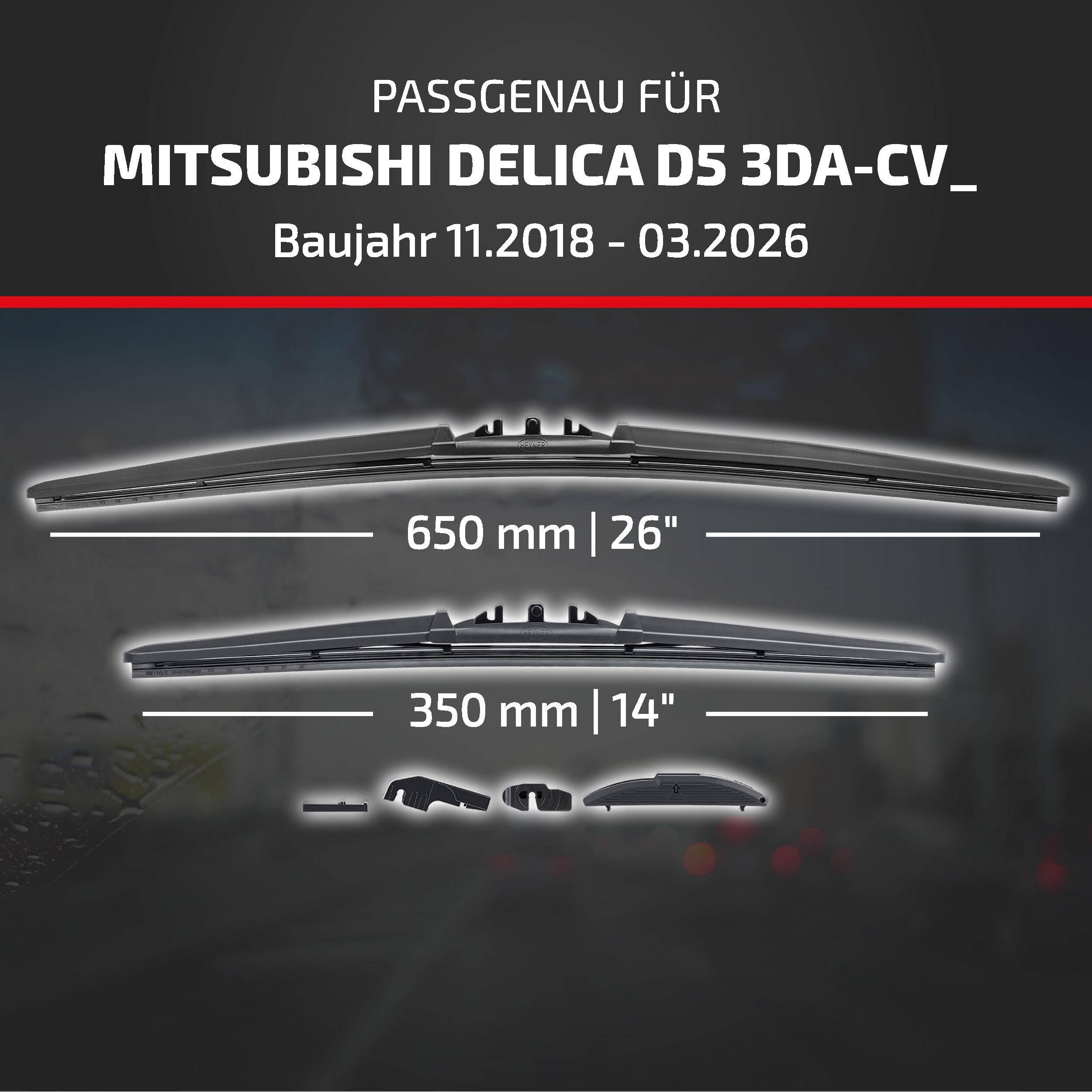 HEYNER® Scheibenwischer komp. mit MITSUBISHI DELICA D5 (11.2018 - 04.2026) HYBRID Flachbalkenwischer