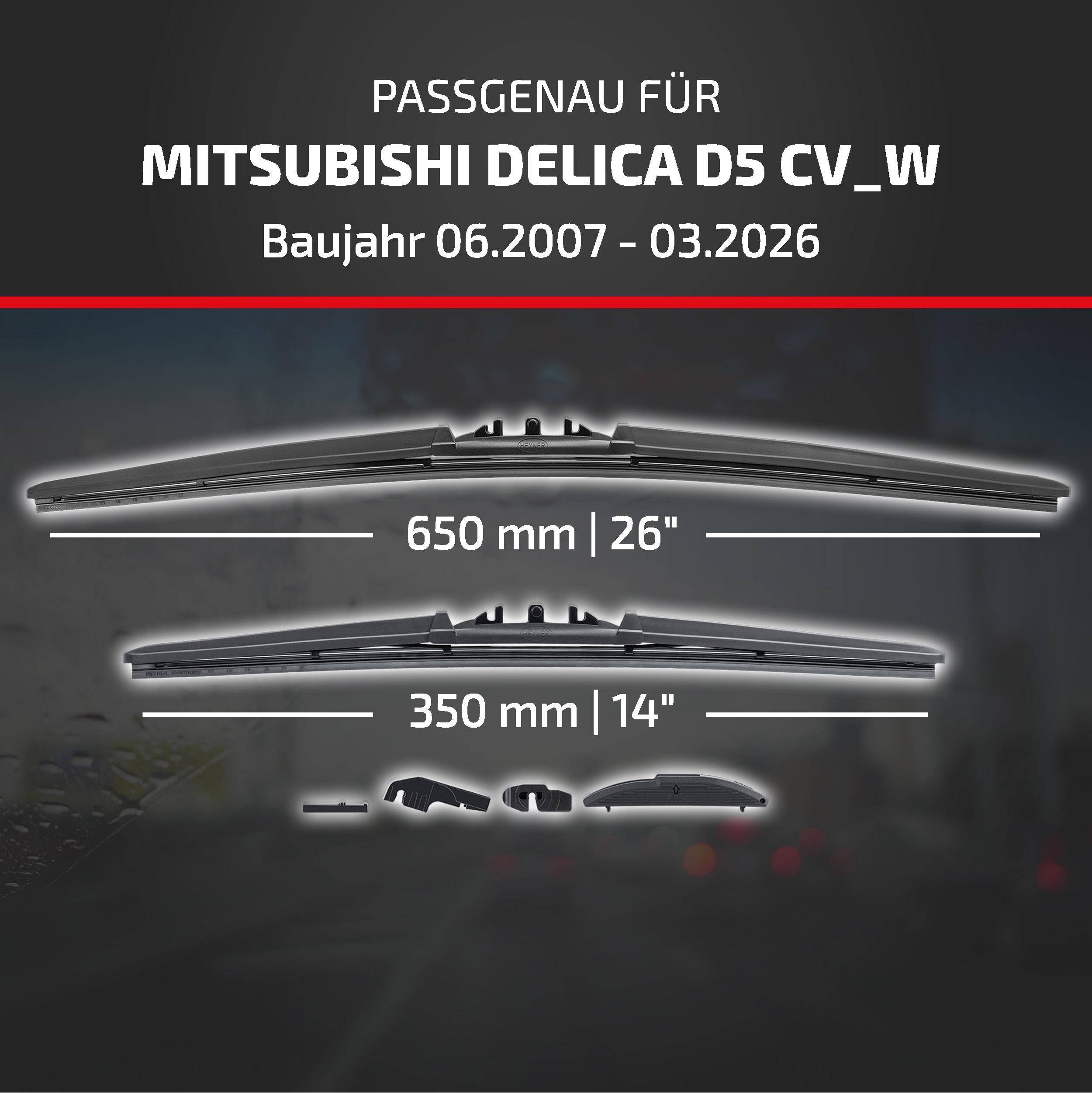 HEYNER® Scheibenwischer für MITSUBISHI DELICA D5 06.2007 - 09.2026, HYBRID Flachbalkenwischer,