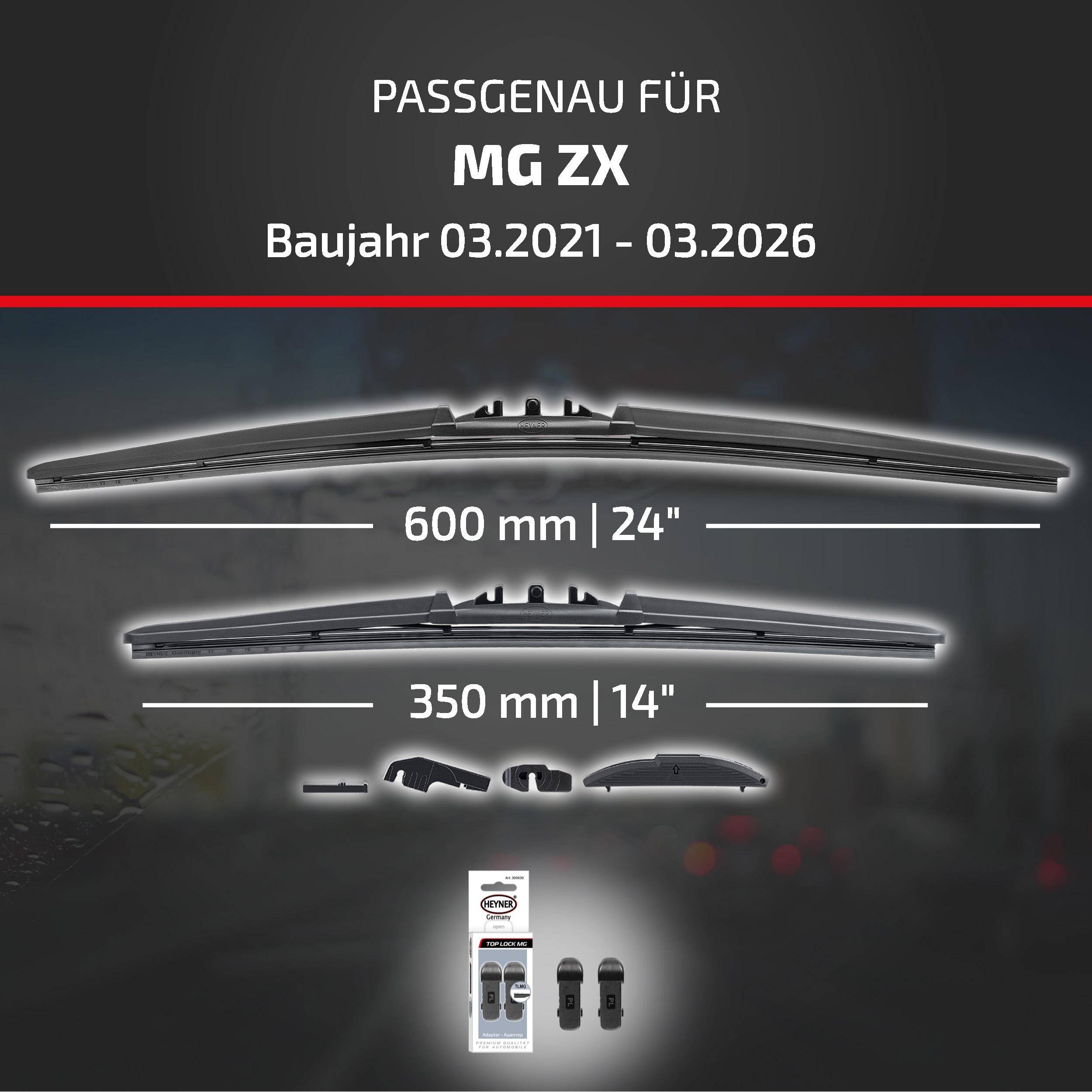 HEYNER® Scheibenwischer komp. mit MG ZX (03.2021 - 04.2026) HYBRID Flachbalkenwischer