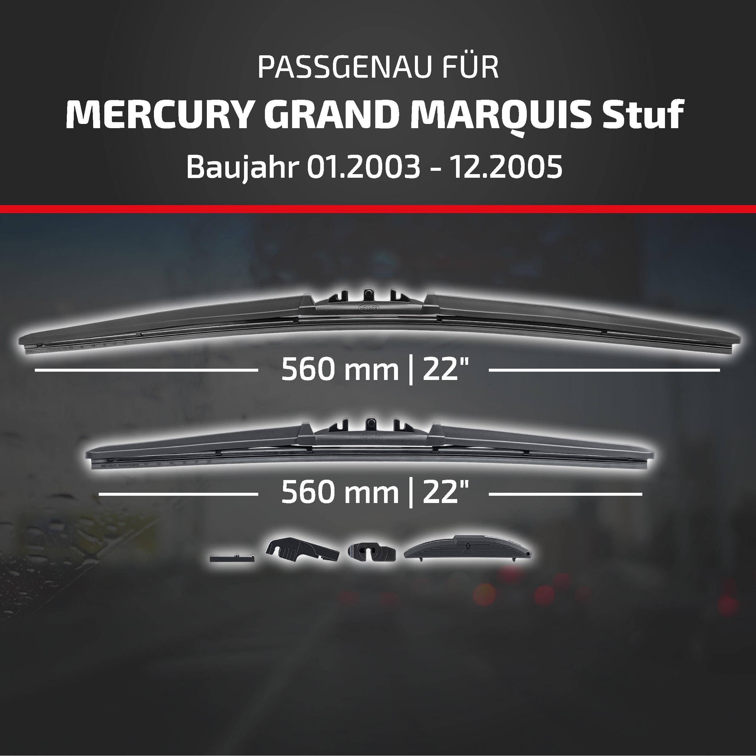 HEYNER® Scheibenwischer komp. mit MERCURY GRAND MARQUIS Stufenheck (01.2003 - 12.2005) HYBRID Flachbalkenwischer