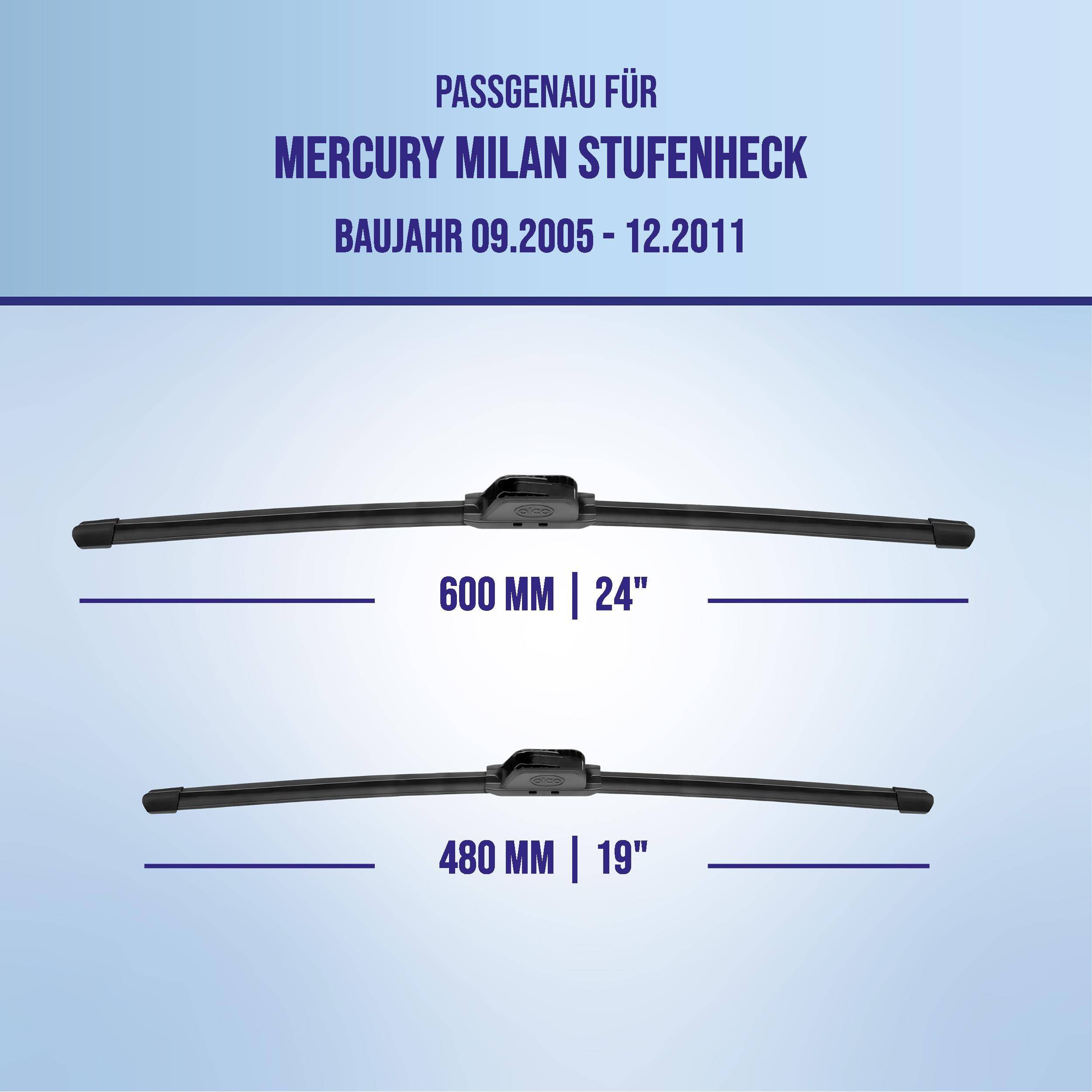 Kompatibilitätsgrafik für Wischblätter für „Mercury Milan Stufenheck