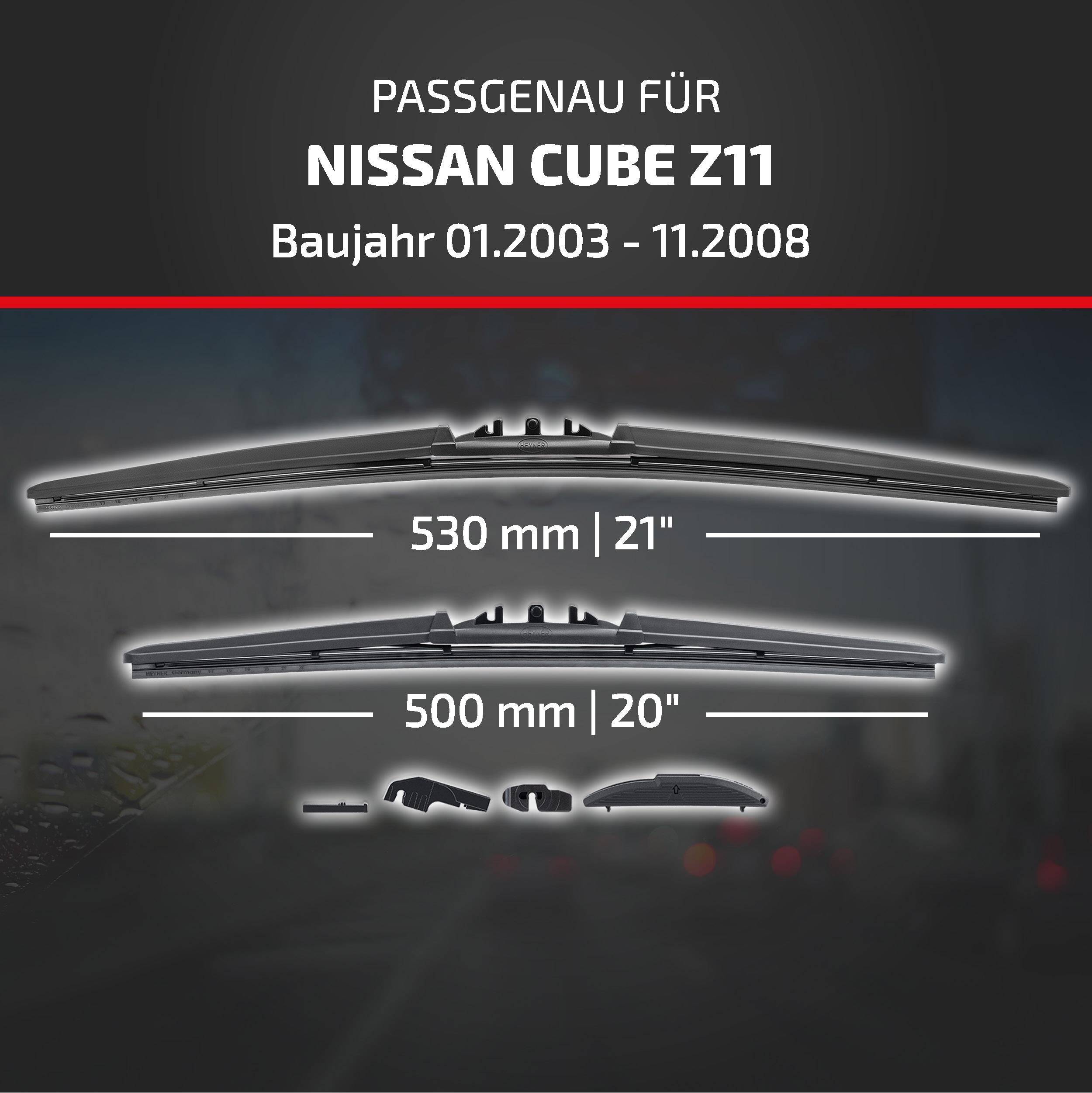 HEYNER® Scheibenwischer komp. mit NISSAN CUBE (01.2003 - 11.2008) HYBRID Flachbalkenwischer