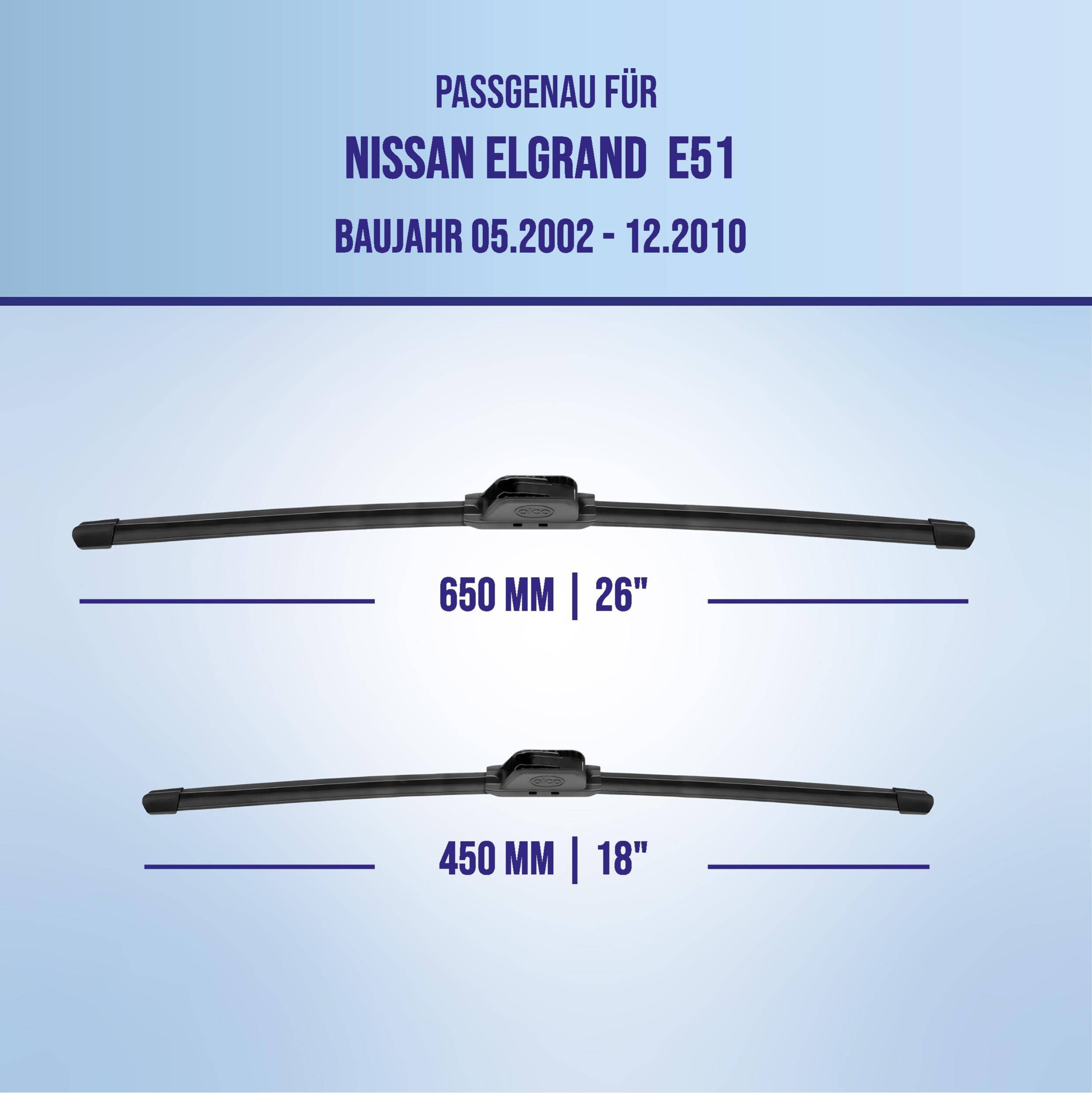 alca® Scheibenwischer ideal für NISSAN ELGRAND (05.2002 - 12.2010) U-FLAT Flachbalkenwischer