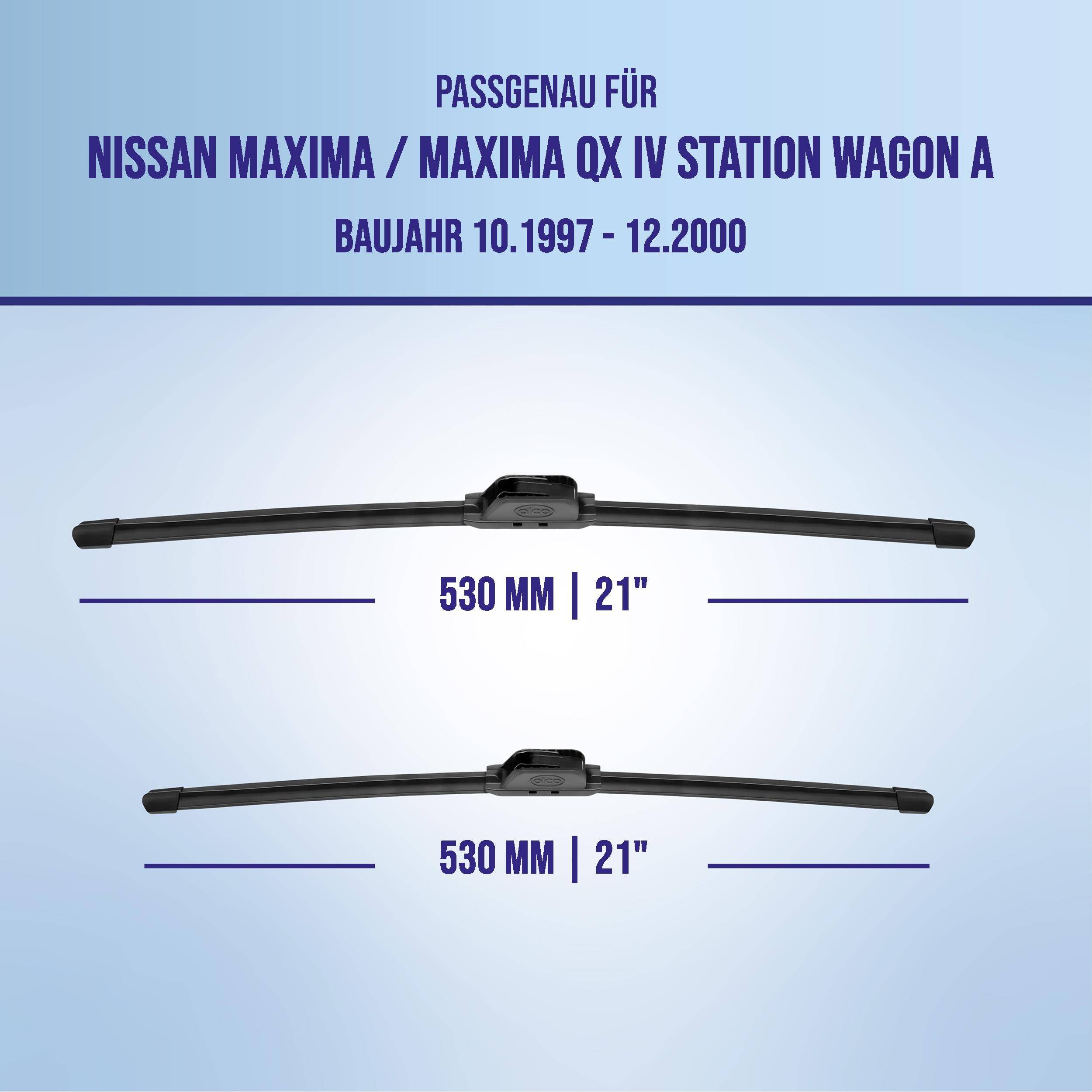 alca® Scheibenwischer für NISSAN MAXIMA / MAXIMA QX IV Station Wagon 10.1997 - 12.2000, U-FLAT Flachbalkenwischer,