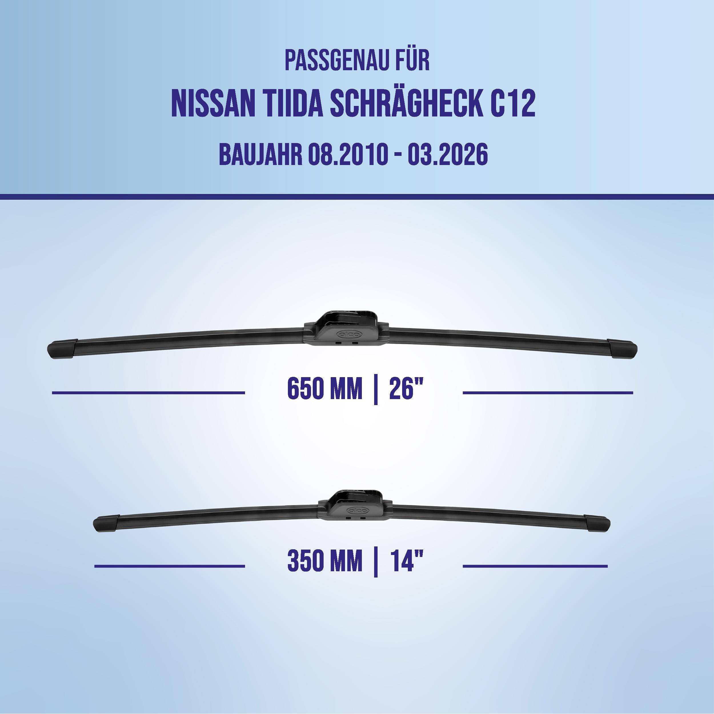 alca® Scheibenwischer ideal für NISSAN TIIDA Schrägheck (08.2010 - 04.2026) U-FLAT Flachbalkenwischer