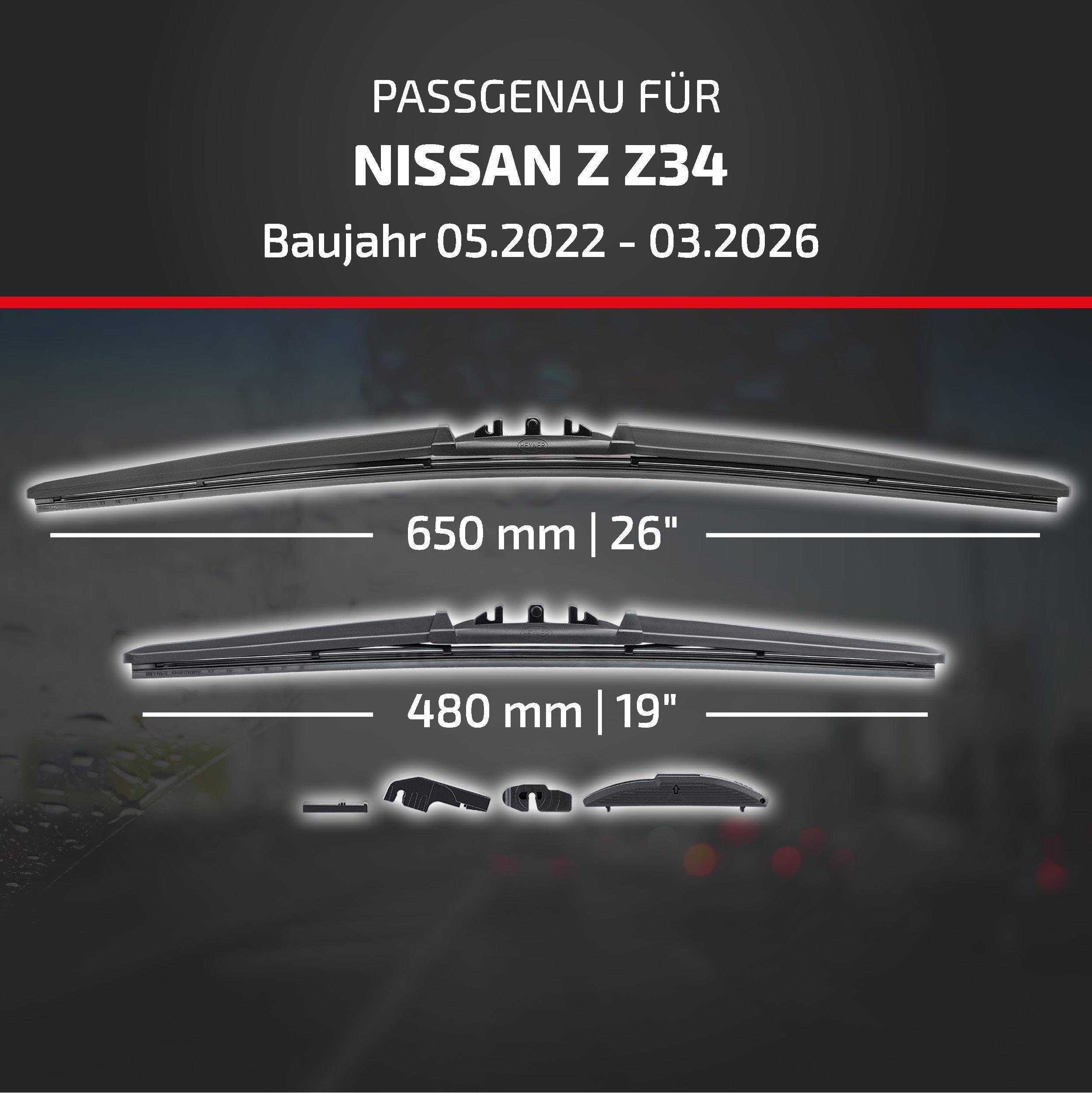 HEYNER® Scheibenwischer komp. mit NISSAN Z (05.2022 - 04.2026) HYBRID Flachbalkenwischer