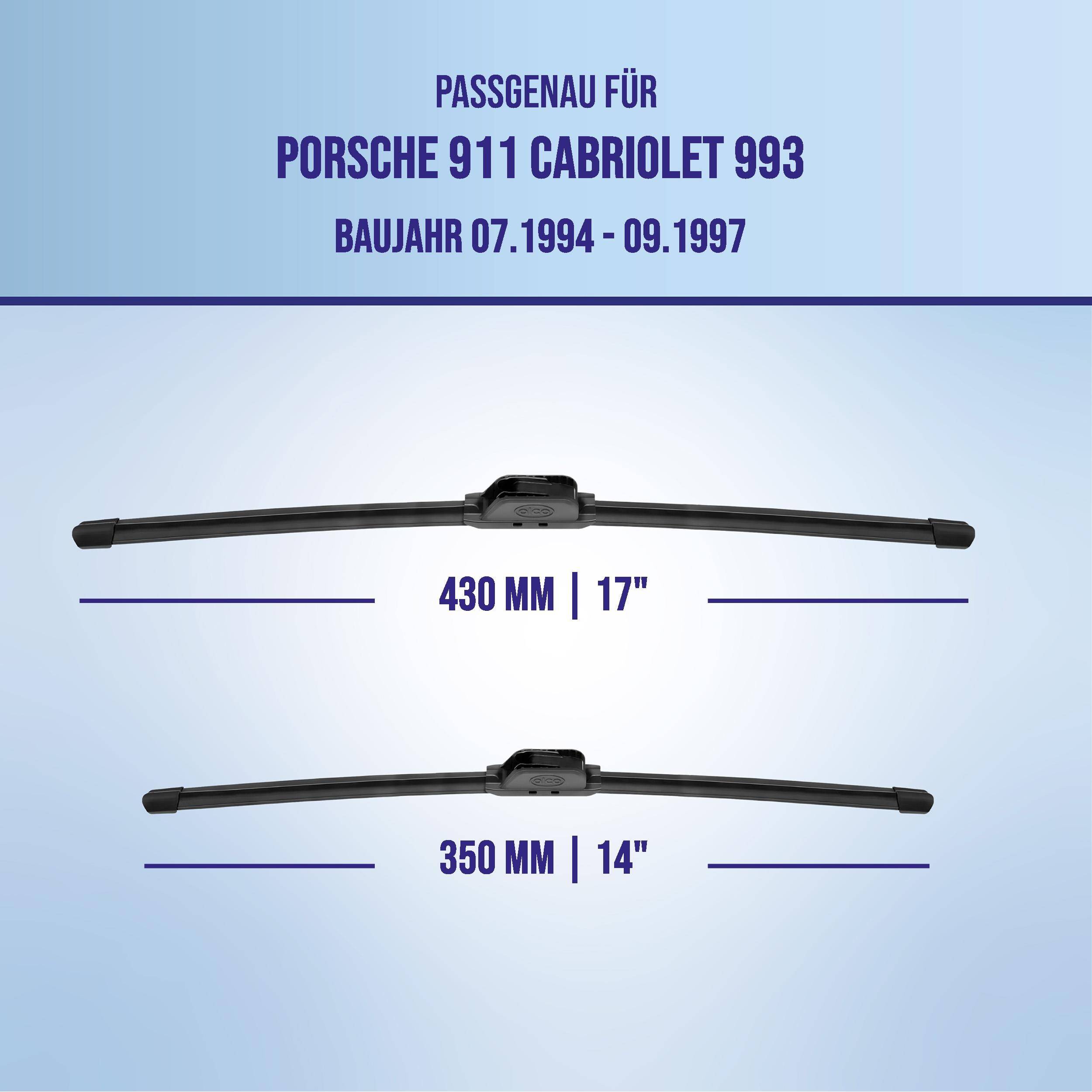 Anpassung für Porsche 911 Cabriolet 993, Modelljahre 07/1994-09/1997, mit zwei Wischblattern in den Größen: 430 mm (17') und 350 mm (14').