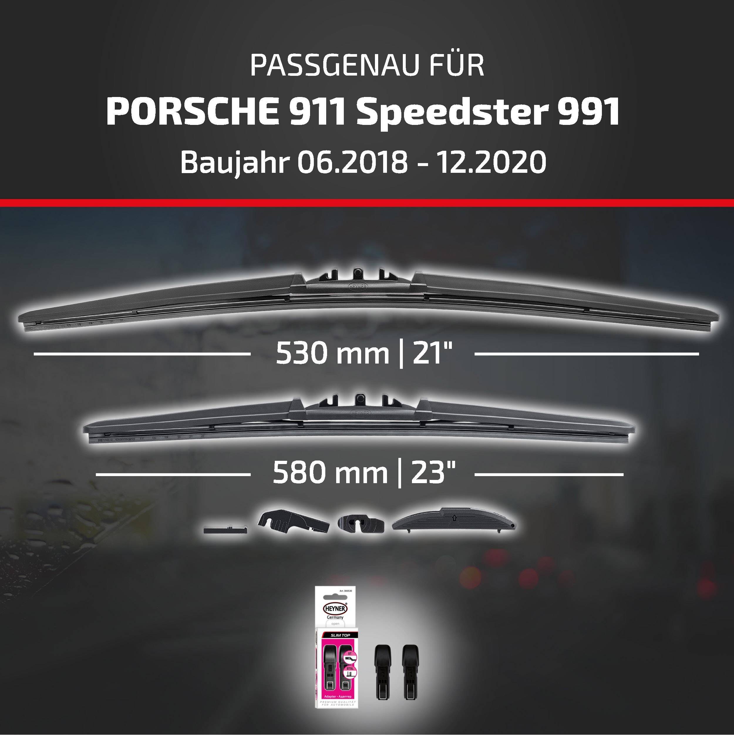 Kompatible Scheibenwischer für Porsche 911 Speedster 991, Modelljahr 06.2018–12.2020; Größen 530 mm (21