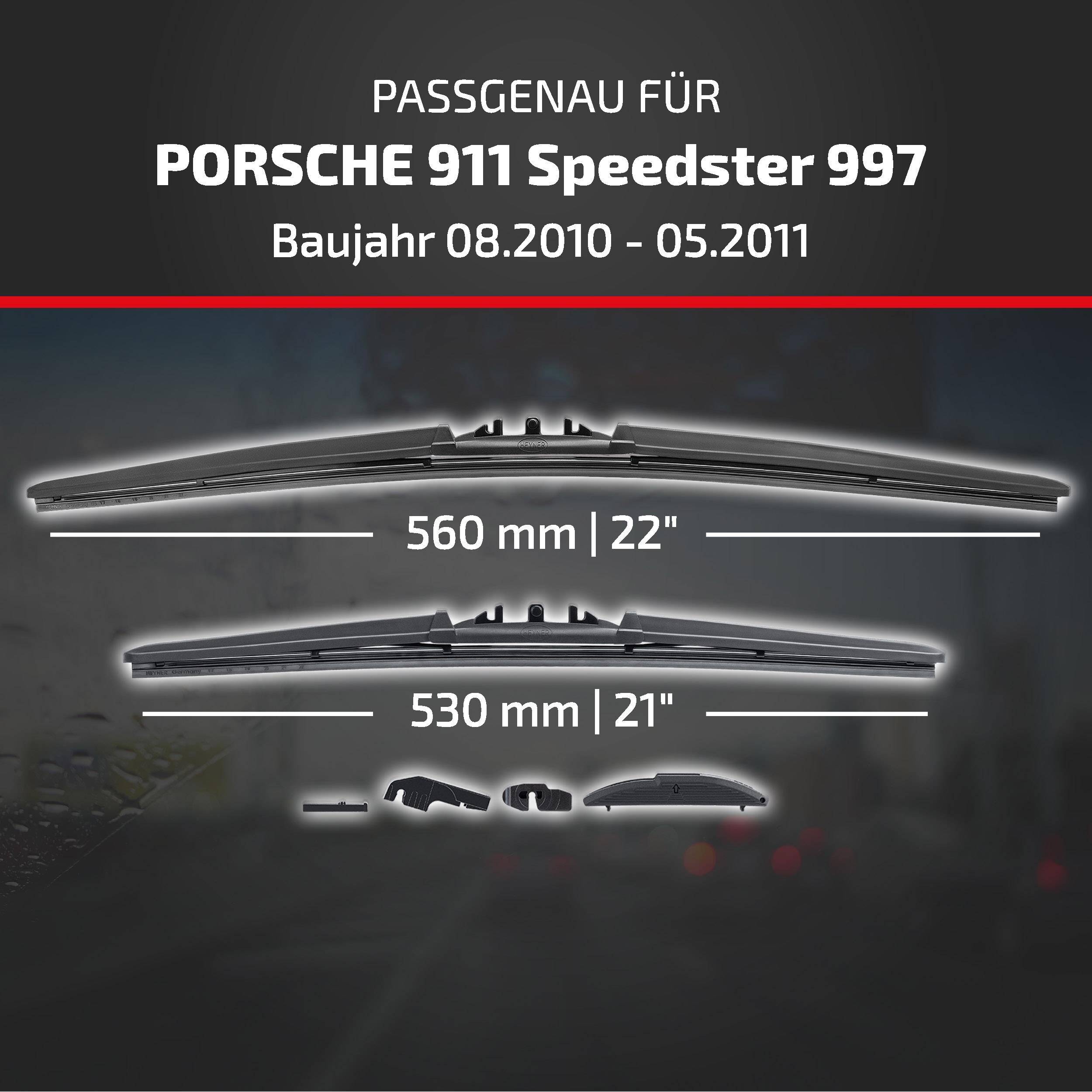 Kompatibilititätsgrafik für Porsche 911 Speedster 997 (08/2010-05/2011), zeigt Wischergröße: 560 mm (22